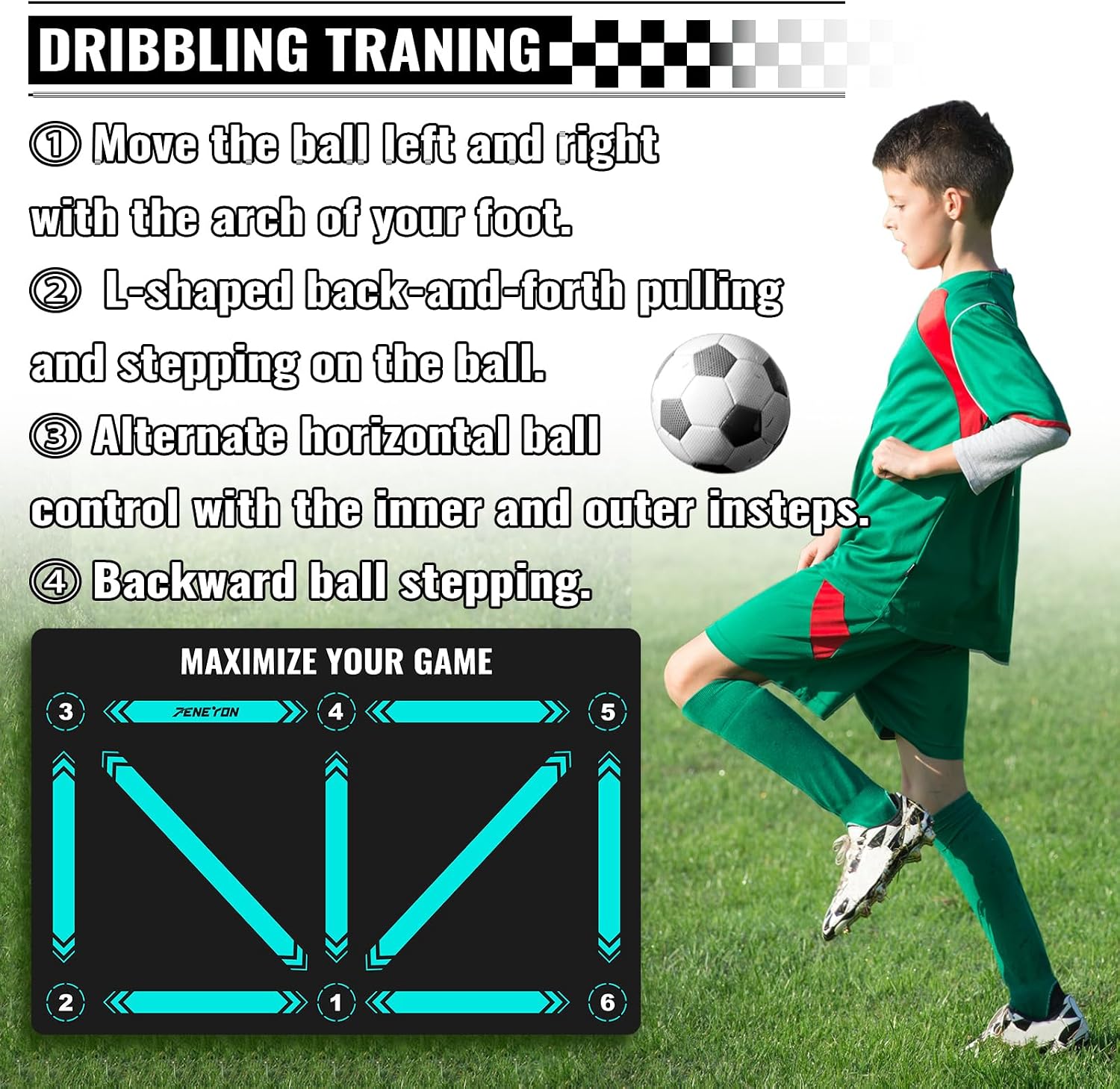 Soccer Training Mat, Soccer Practice Equipment for Footwork and Agility | Soccer training equipment and soccer footwork training mat for dribbling ball control balance coordination and agility drills - Image 4