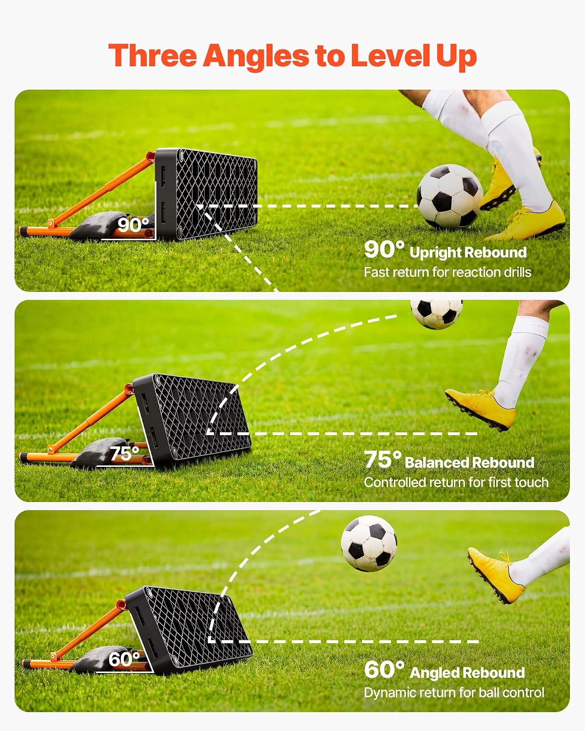 VEVOR Soccer Rebounder Board, Mult-Adjustable Angles Portable Soccer Rebound Wall, Foldable Kickback Board, Soccer Practice Equipment, Ideal for Kids & Adults Passing & Shooting Drills - Image 3