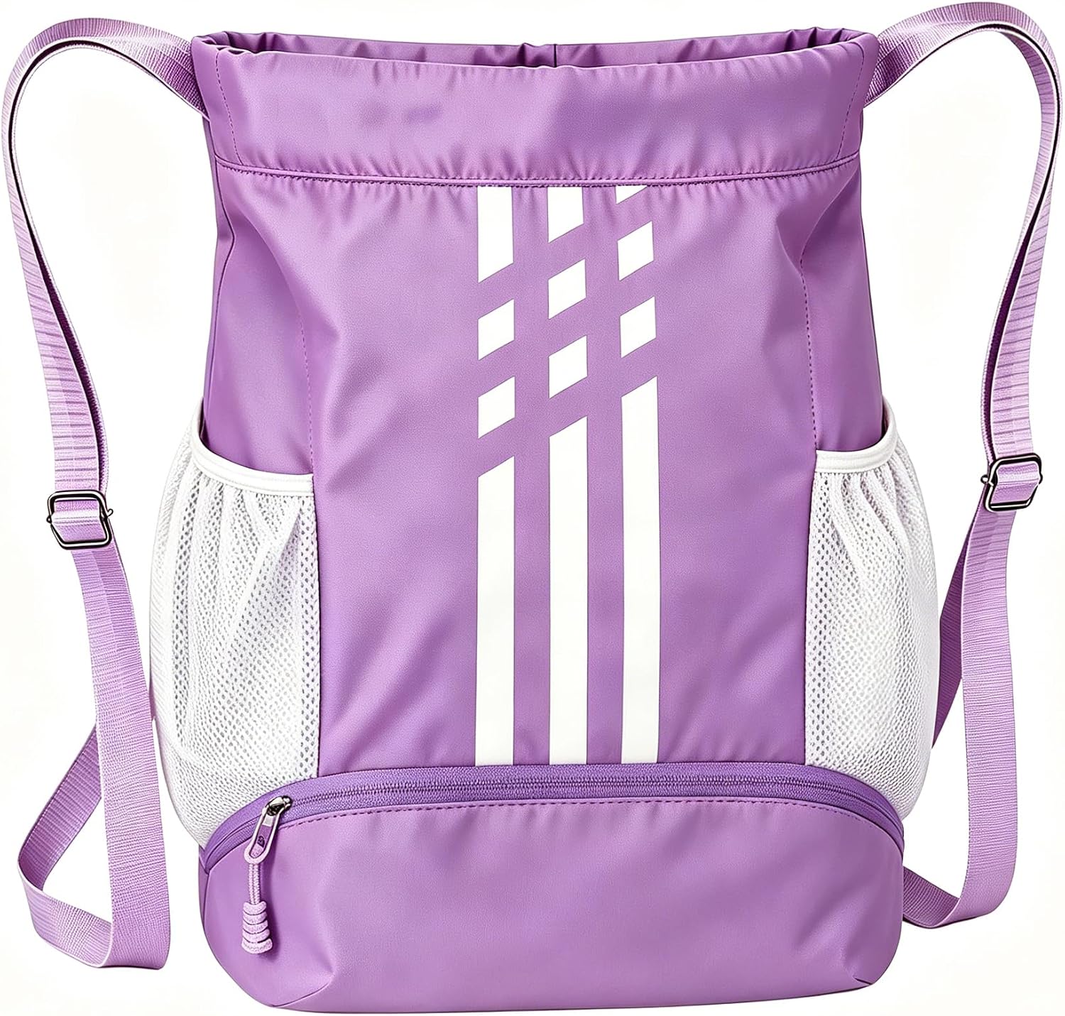 Soccer Bag, Youth Drawstring Backpack for Volleyball Basketball Sports | with 1 Shoes Compartment 1 Wet&Dry Pocket 2 Side Mesh Pockets 2 Zipper Pockets Bag for Gym Training Swimming Back to School