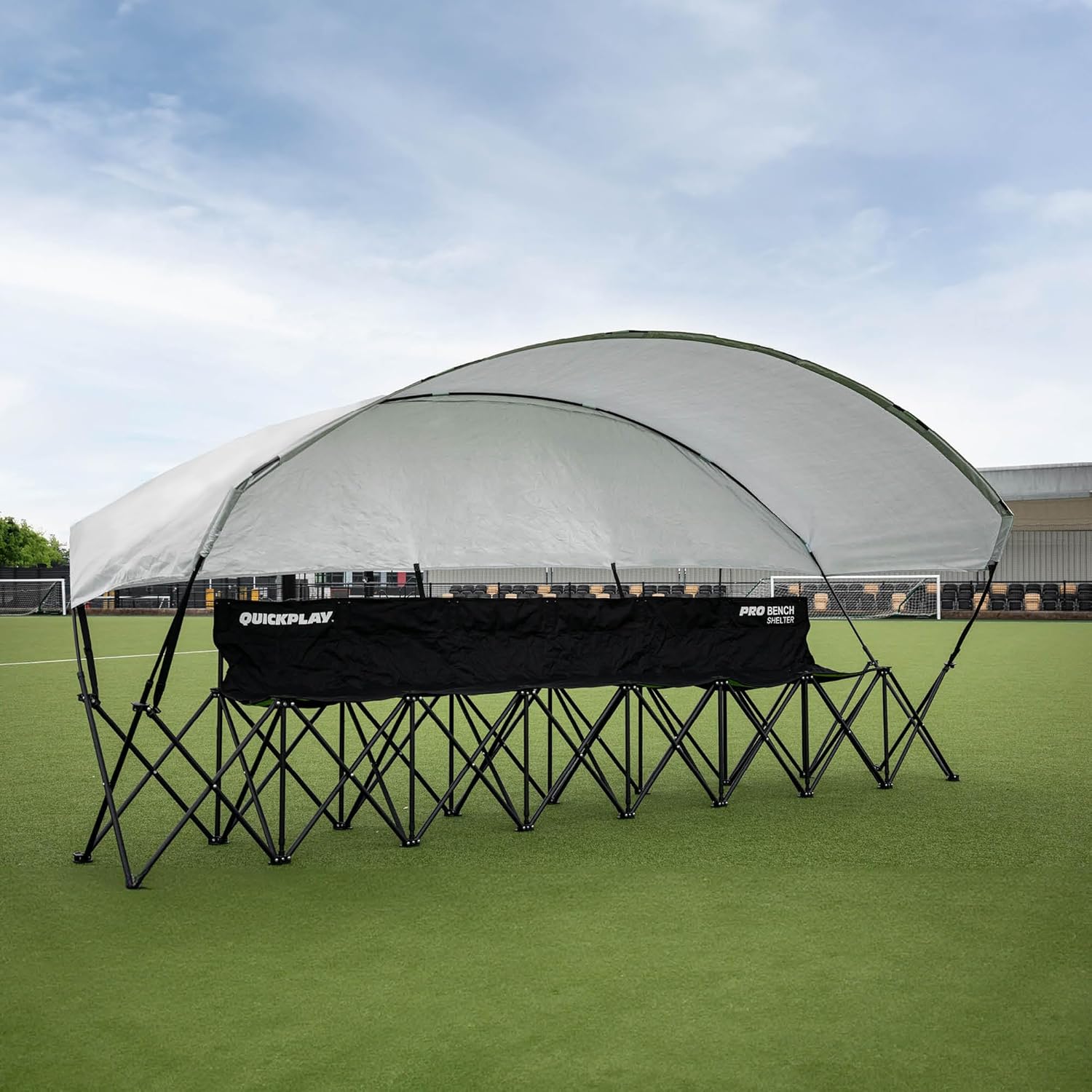 QUICKPLAY Pro 6-Seater Team Bench with Canopy Shelter - Sideline | Seats 6 with sun & rain roof, Folds flat for transport, Sturdy steel frame, Carry bag included, For games & events