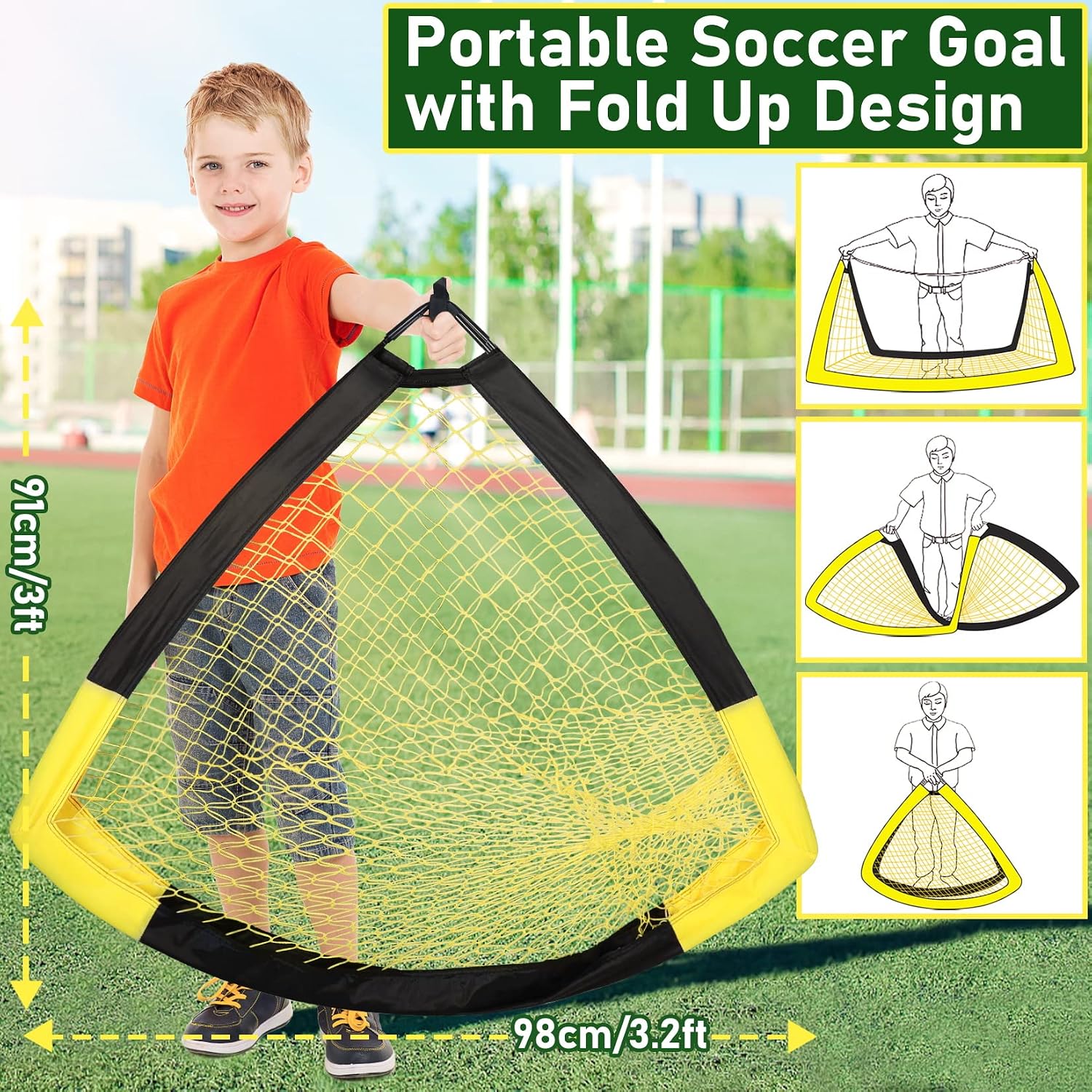 Happy Jump Portable Soccer Goal 7x5 & 5x3.6 FT, Large-Frame Training Net | Great for Kids Ages 6-14 Skill Development, Ideal for Backyard Park School Beach Indoor Outdoor, Easy Fold Durable Dacron Net - Image 3