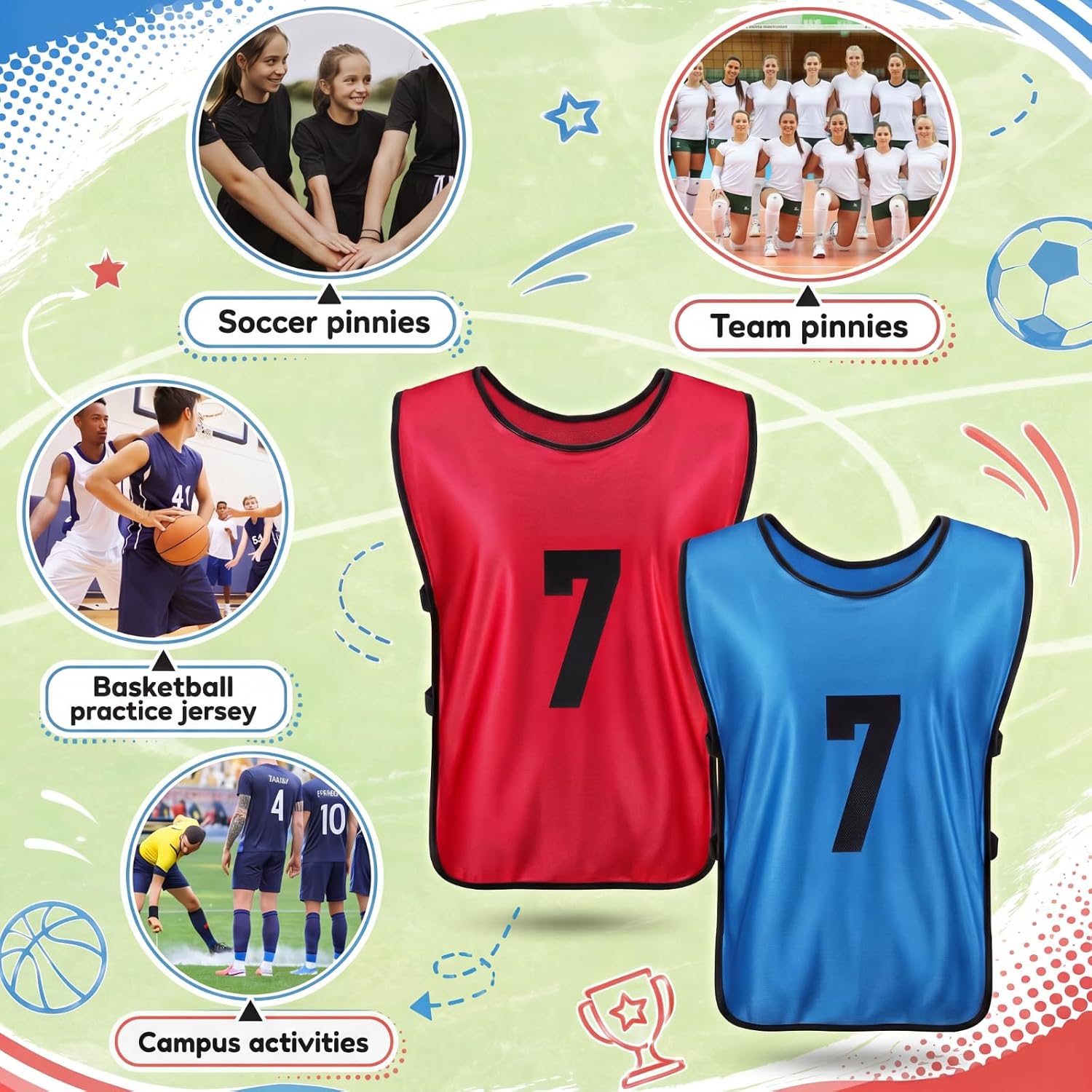 Yahenda 24 Pcs Sports Pinnies Soccer Scrimmage Practice Vests Numbered Soccer Team Pennies with Belt for Adult - Image 7