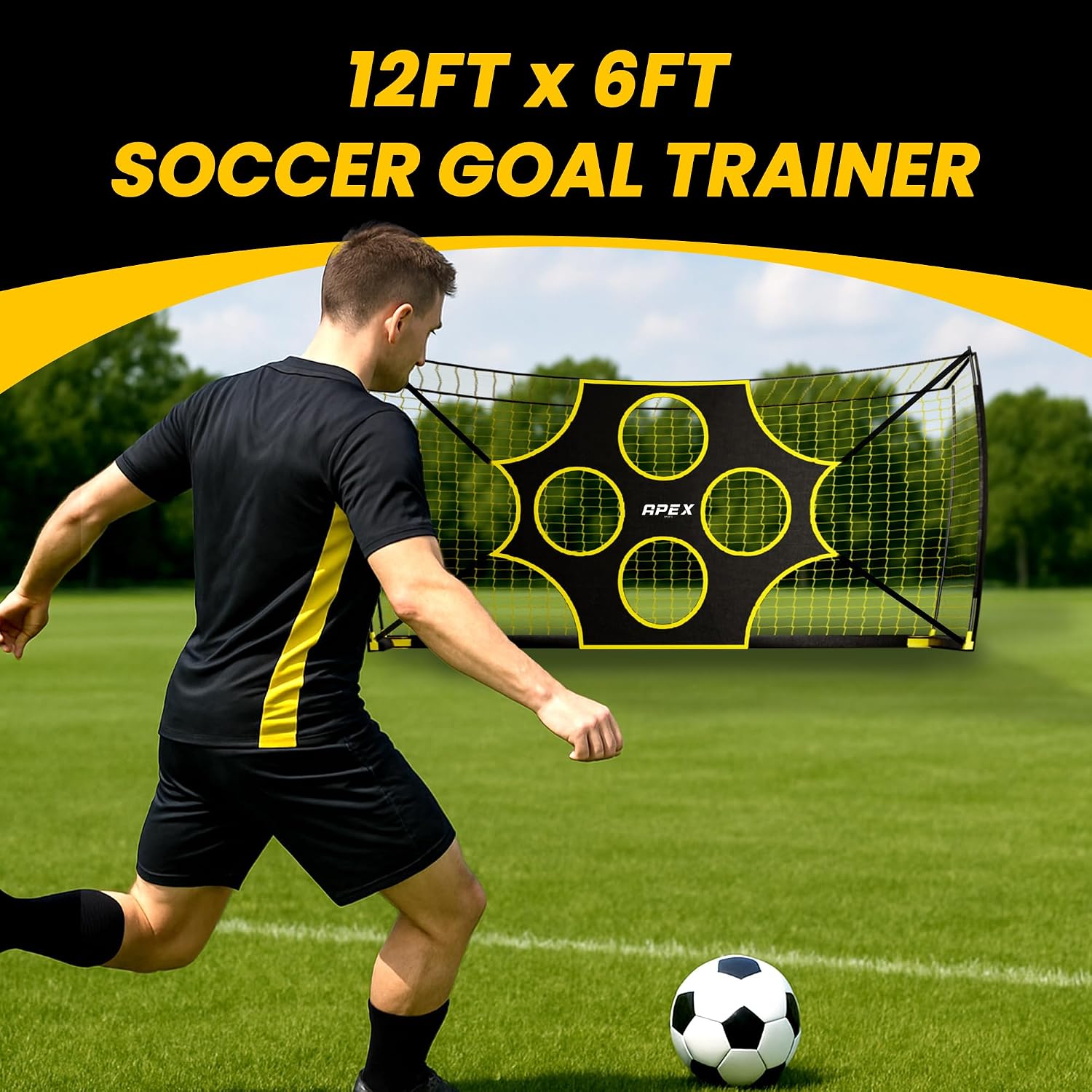 12x6 FT Soccer Goal with Precision Target – Portable Soccer Net with Removable 10-Hole Target, Portable Design, Quick Setup, Ground Stakes & Collapsible Frame for Indoor/Outdoor Training - Image 2