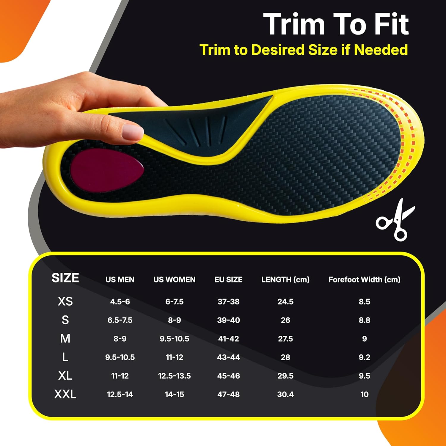 Carbon Fiber Insole with Arch Support – Plantar Fasciitis, Flat Feet, Heel Pain, Overpronation Relief, Running & Sports - Memory Foam & Breathable Fabric - Deep Heel Cup - Image 5