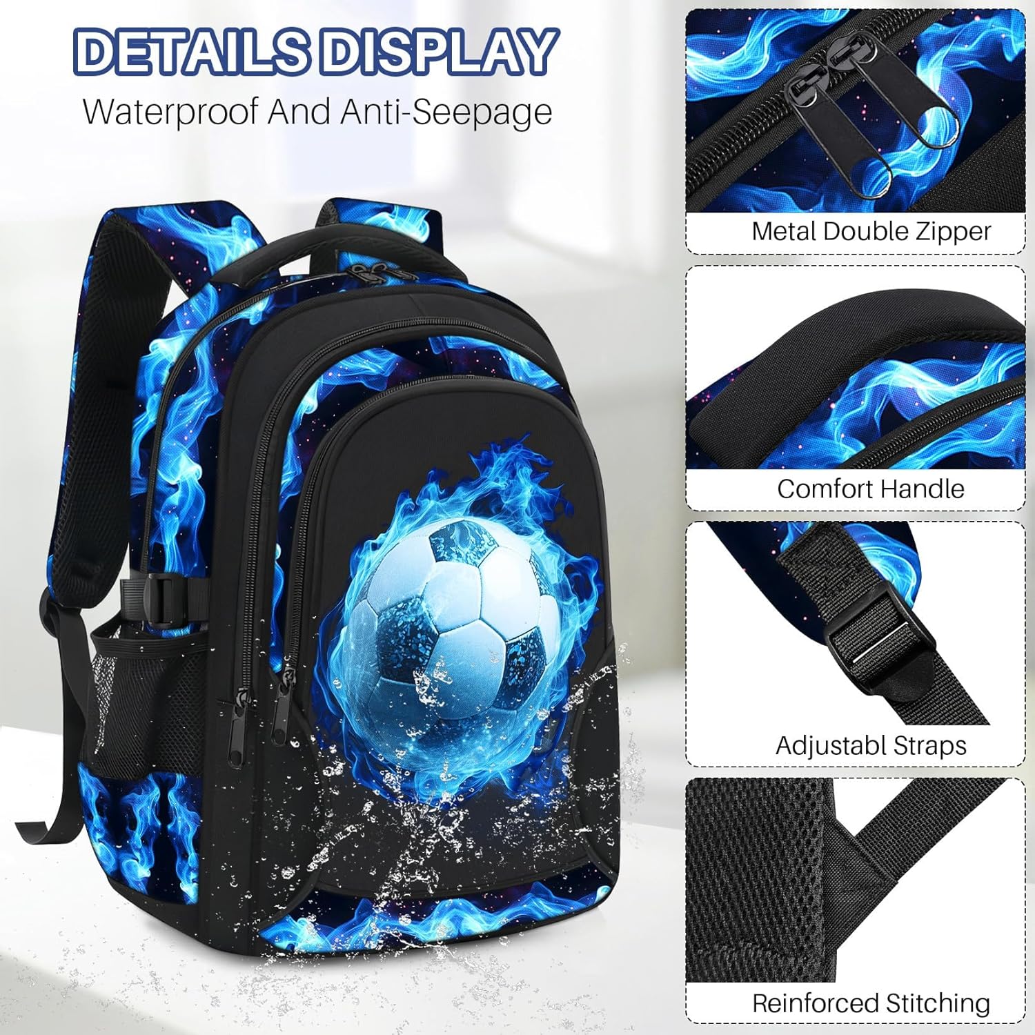 Kids Backpack for Boys - Soccer Boys Backpacks for Kids Teens Elementary Middle School, 17″ Large Capacity Students Bookbag, Perfect for Travel and School - Image 3