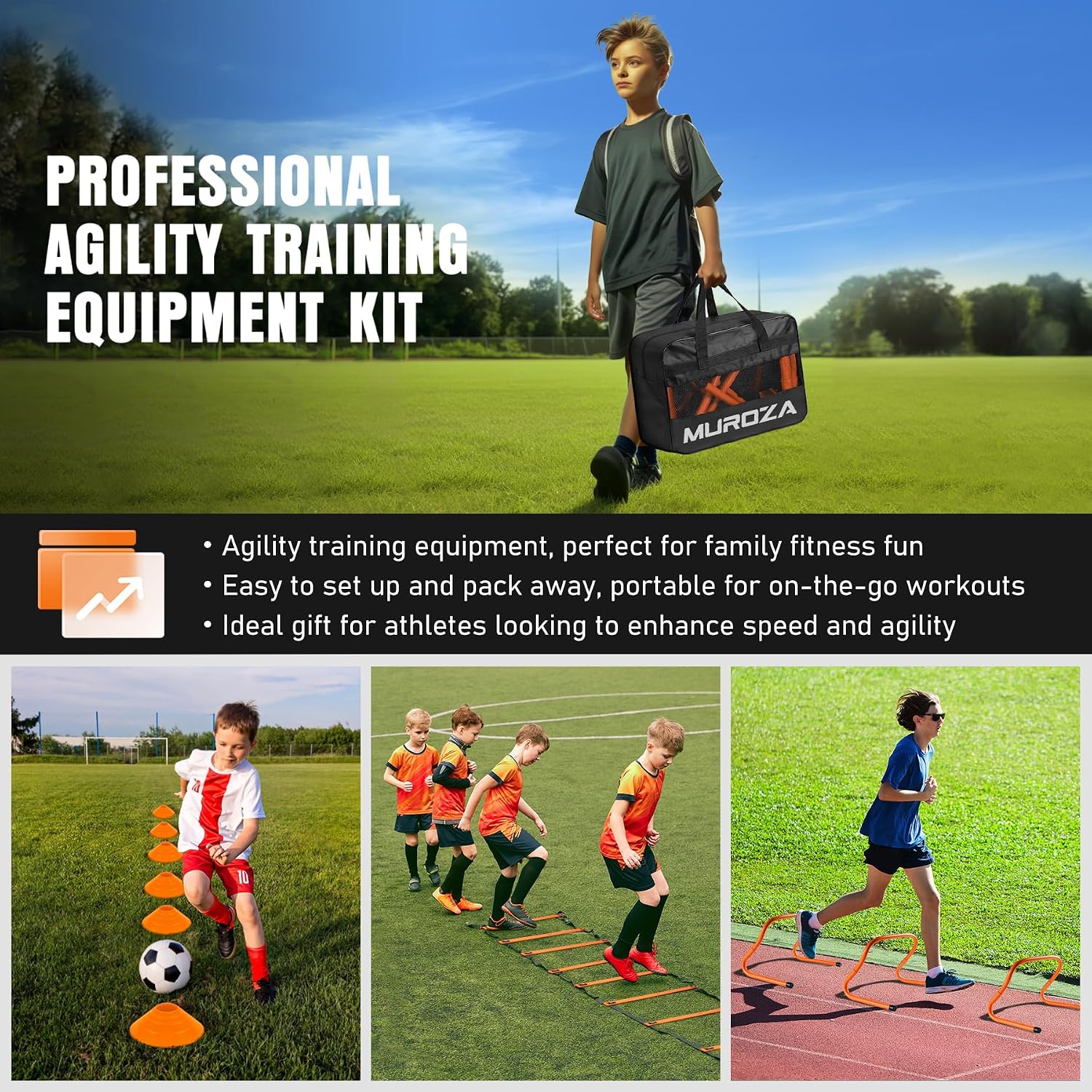 Agility Ladder, Agility Speed Training Equipment Set, 20ft Speed Ladder | 4 Hurdles, 12 Soccer Cones, Jump Rope, Running Parachute, Soccer Football Basketball Training Equipment Accessories - Image 8