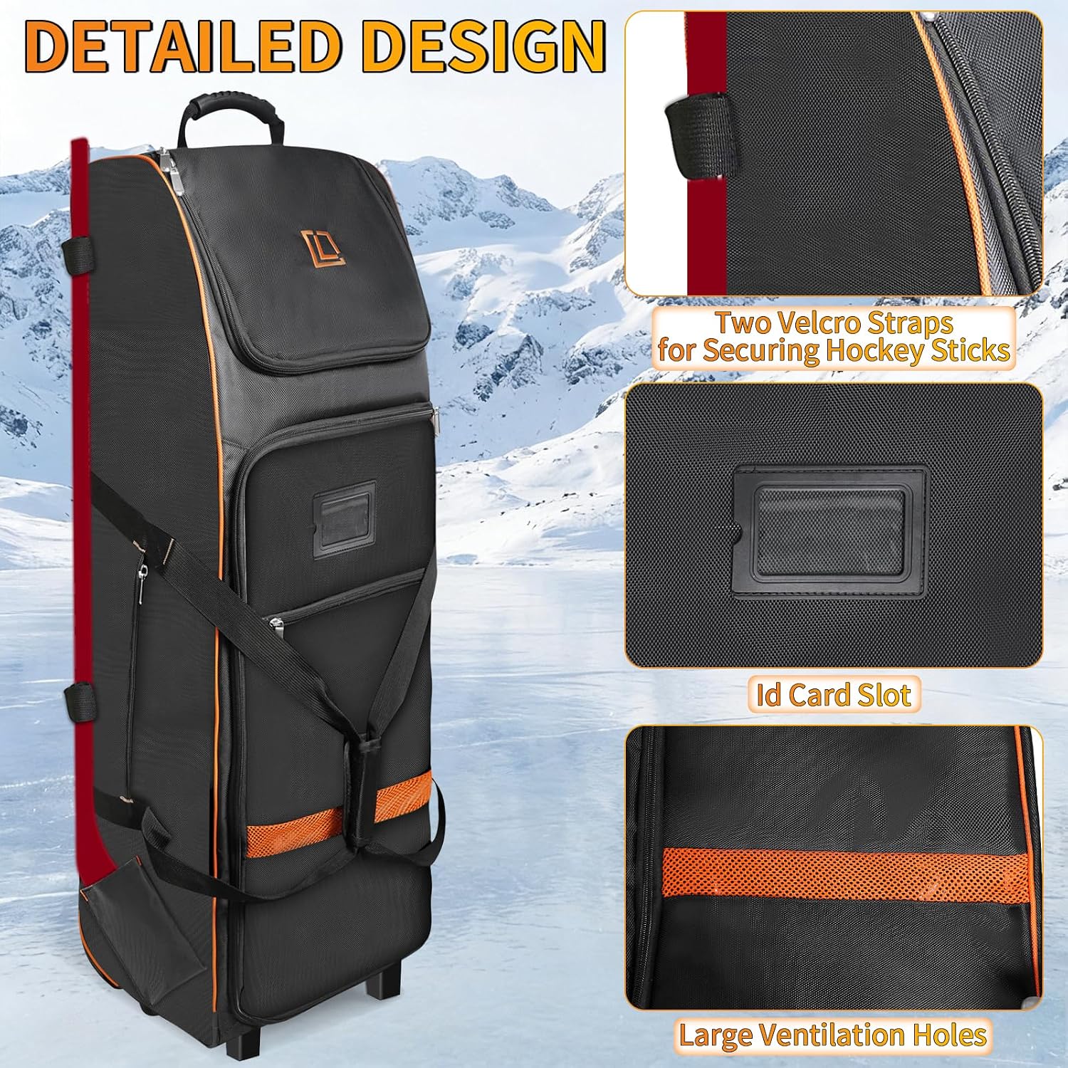 120L Hockey Bag with Wheels,Rolling Ice Hockey Duffel Travel Bag with Separate Breathable Shoe Compartment,2 Sticks Field Hockey Bag with Scratch-Resistant and Waterproof Bottom,Equipment & Gear - Image 6