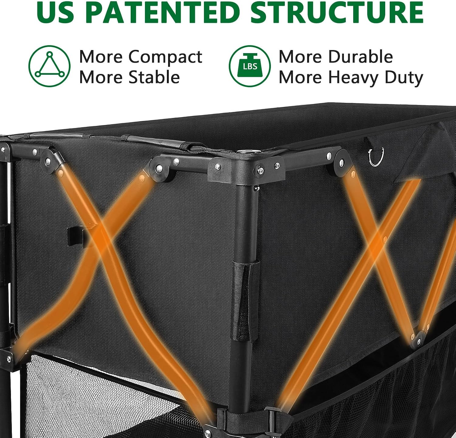 Double Decker Wagon 600lb Capacity & 400L Collapsible Sports Wagon | Big Wheels, 54" Extended, Utility Folding Cart, for Camping Fishing & Outdoor Use - Image 7