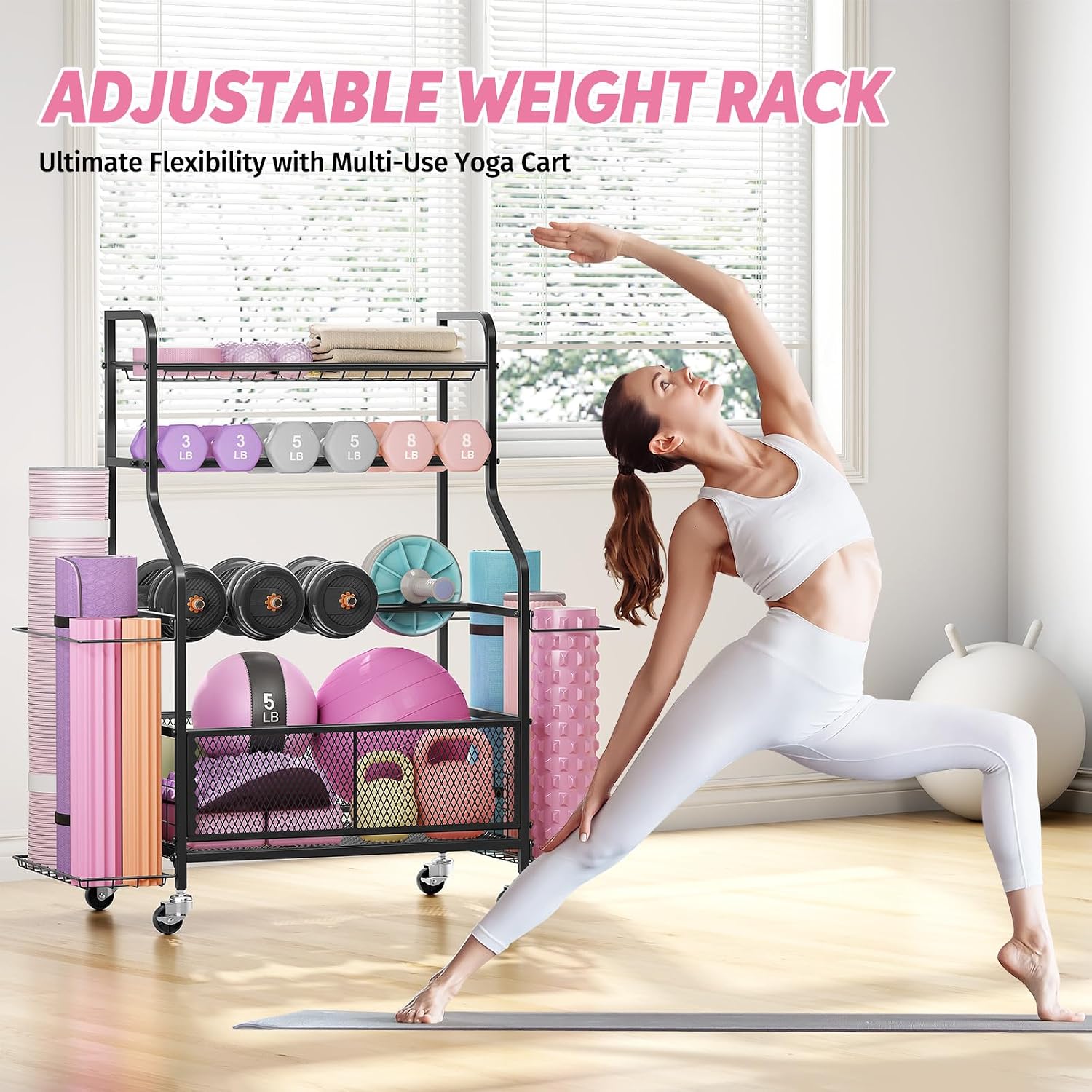 APEXCHASER Dumbbell Rack, Rolling Weight Rack for Home Gym | Heavy-Duty Steel, Rolling Wheels, Dumbbell Rack, Weight Storage, Kettlebells, Fitness Equipment, Home Gym, Space-Saving - Image 5