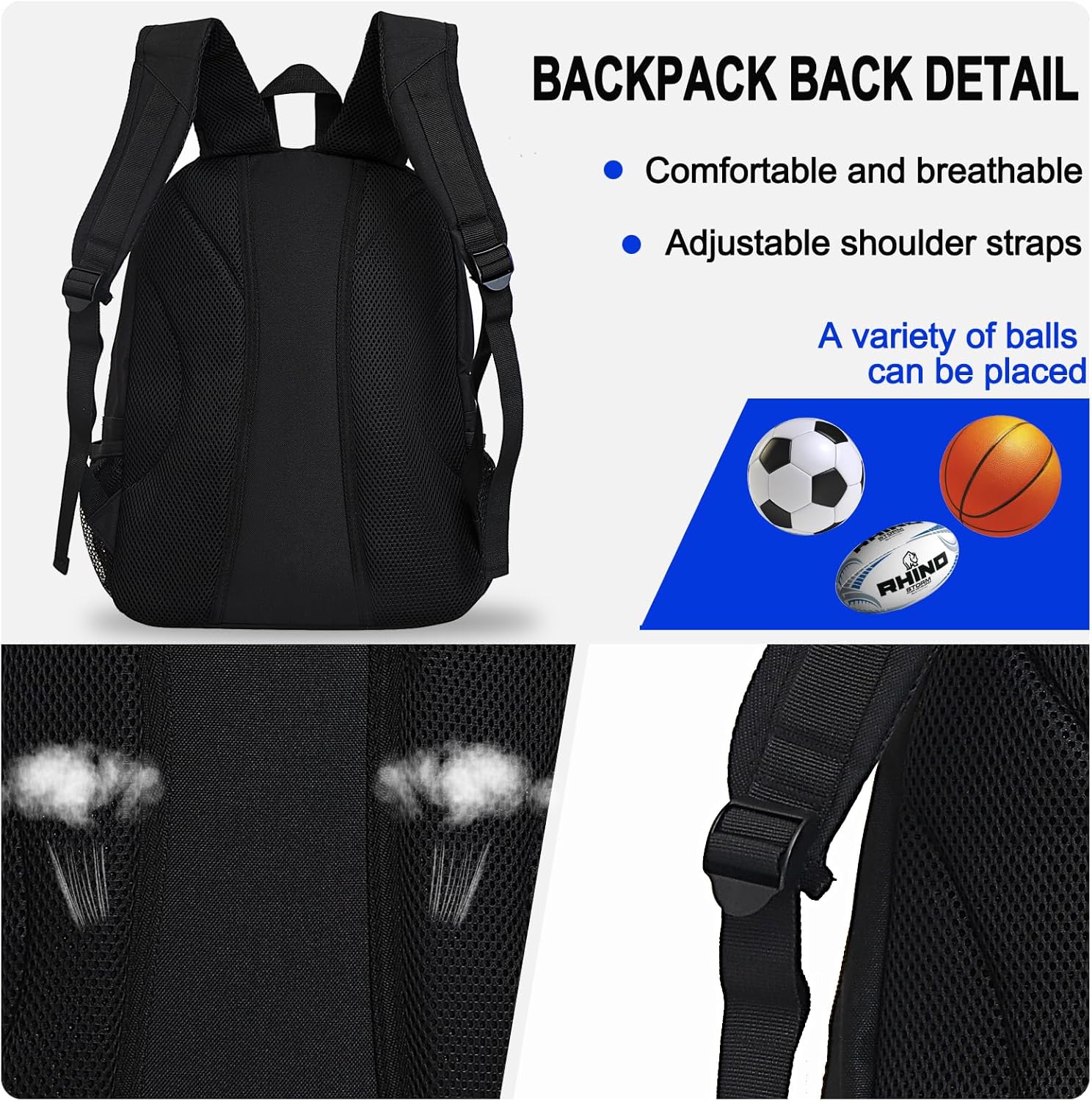 Youth Soccer Bag,Basketball Bag with Ball Compartment & Shoe Compartment,Backpack for Football Volleyball Basketball - Image 5