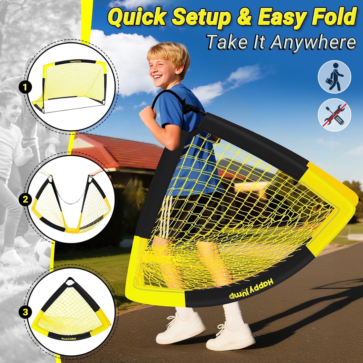 Happy Jump Portable Soccer Goal 7x5 & 5x3.6 FT, Large-Frame Training Net | Great for Kids Ages 6-14 Skill Development, Ideal for Backyard Park School Beach Indoor Outdoor, Easy Fold Durable Dacron Net - Image 8