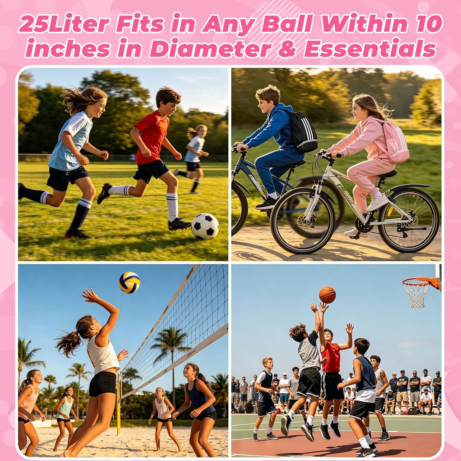 Soccer Bag, Youth Drawstring Backpack for Volleyball Basketball Sports | with 1 Shoes Compartment 1 Wet&Dry Pocket 2 Side Mesh Pockets 2 Zipper Pockets Bag for Gym Training Swimming Back to School - Image 9
