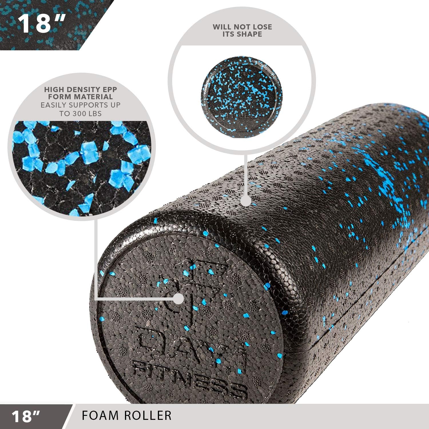 Day 1 Fitness High Density Muscle Foam Rollers - Sports Massage Rollers for Stretching, Physical Therapy, Deep Tissue, Myofascial Release - Ideal for Exercise and Pain Relief - Speckled Blue, 12” - Image 4