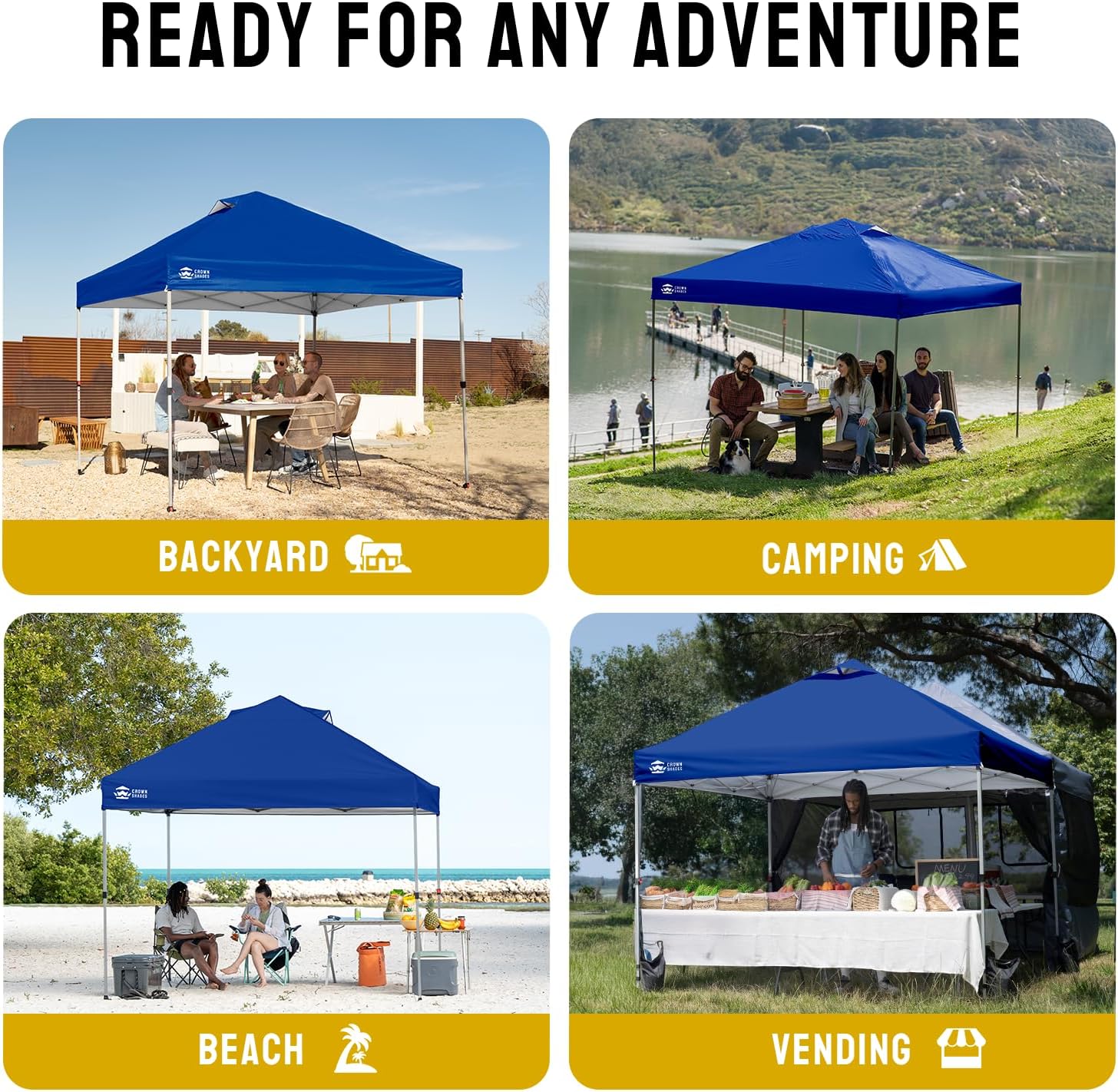 CROWN SHADES 10x10 Pop Up Canopy Tent with One Push Setup, Navy Blue | Patented CenterLok, Easy Outdoor Sun Shade for Events, Parties, Camping - Gazebo with STO-N-Go Cover Bag, Silver-Coated Top - Image 5