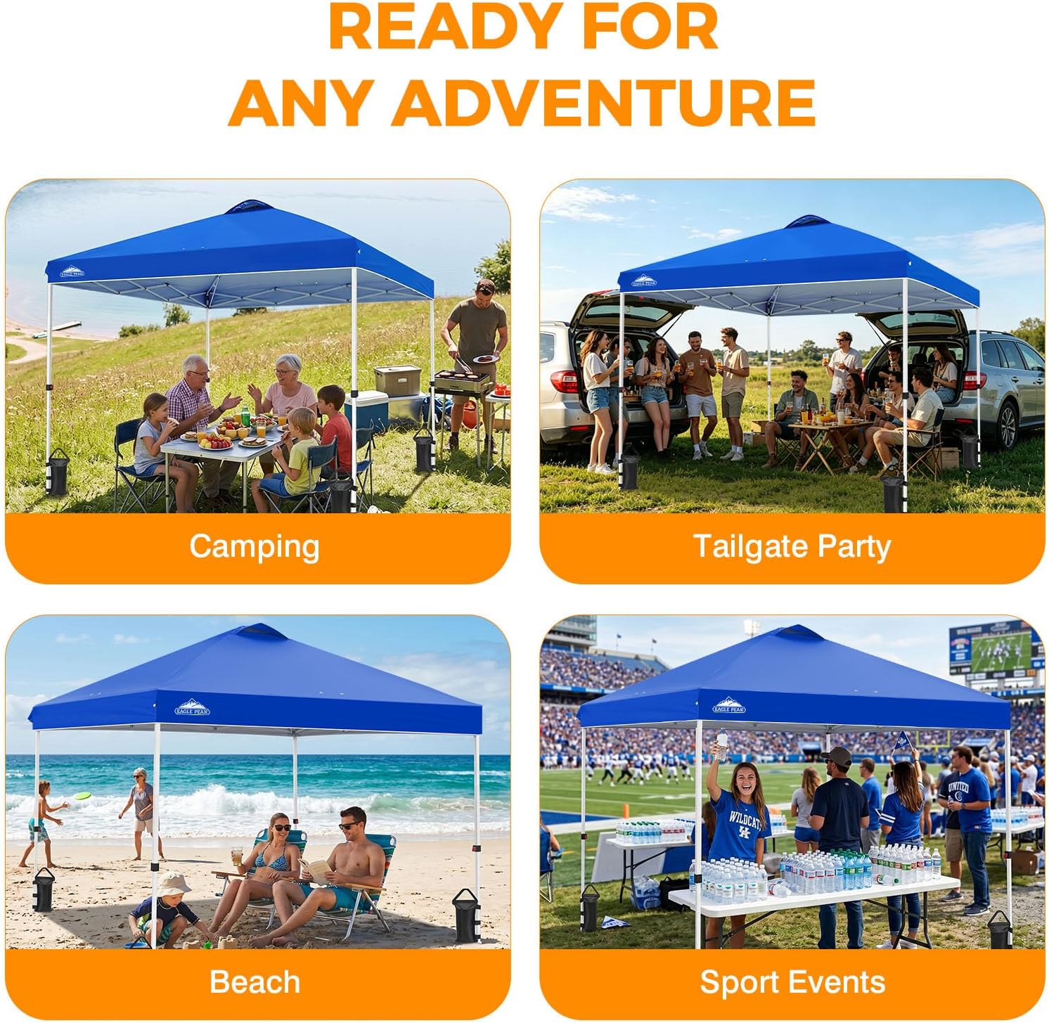 EAGLE PEAK 10x10 Pop Up Canopy Tent Easy Up Canopy Outdoor, Blue | Patented PeakPush™ Center Lock, 1 Person Setup Portable Pop Up Tent, Beach, Markets, Camping Sport Events, Wheeled Carry Bag - Image 8
