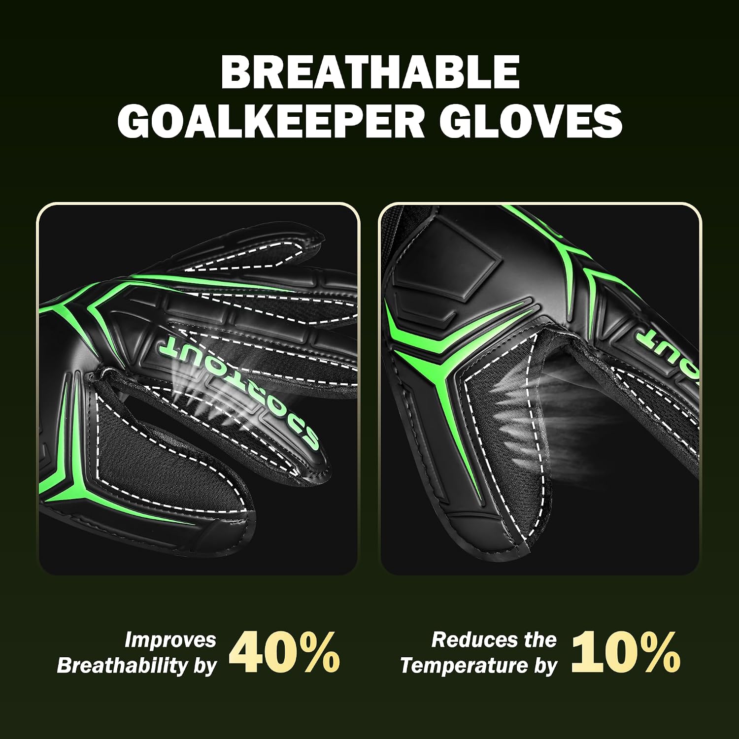 Sportout Goalie Gloves, Goalkeeper Gloves with Finger Protection, Breathable Soccer Goalie Gloves, 4mm Latex, for Kids Youth and Adult - Image 4