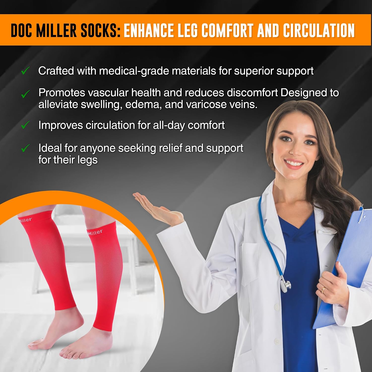 Doc Miller Compression Calf Sleeve for Men & Women, 20-30mmHg | Graduated Support for Running, Shin Splints, Calf Strain, Knee High, Small to 6XL Plus Size - Image 6