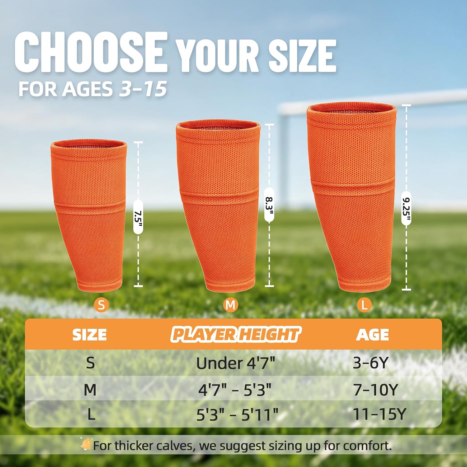 Shin Guard Sleeves 2 Pairs, Soccer Sleeves for Kids & Youth Ages 3-15 - Image 5