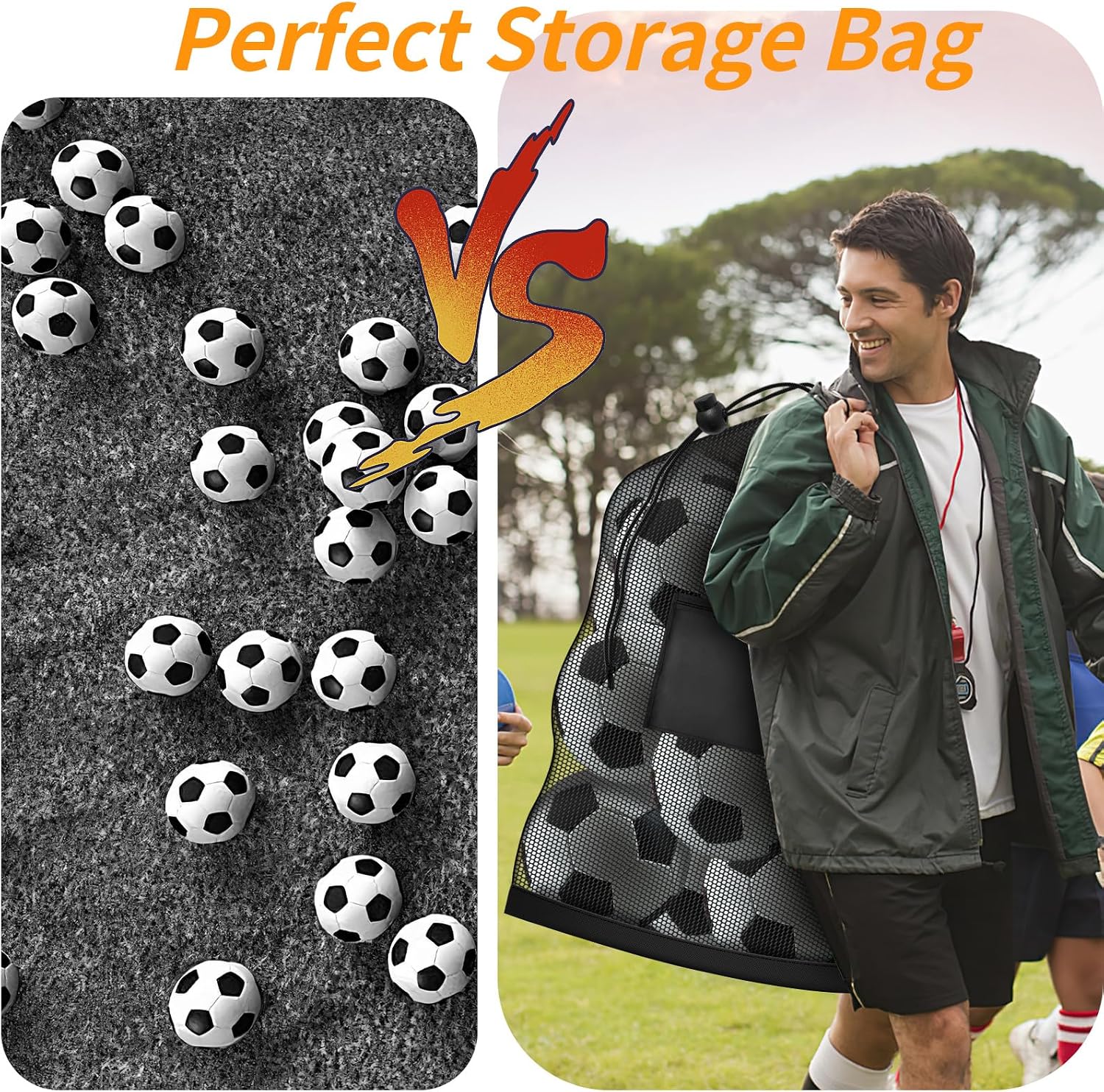 Extra Large Mesh Ball Bag, Heavy Duty 24"x36" Hold 8-10 Soccer Basketball | Drawstring Sports Equipment Net Sack, Shoulder Strap and Storage Pocket for Coaches, Teams, Volleyball Football - Image 6