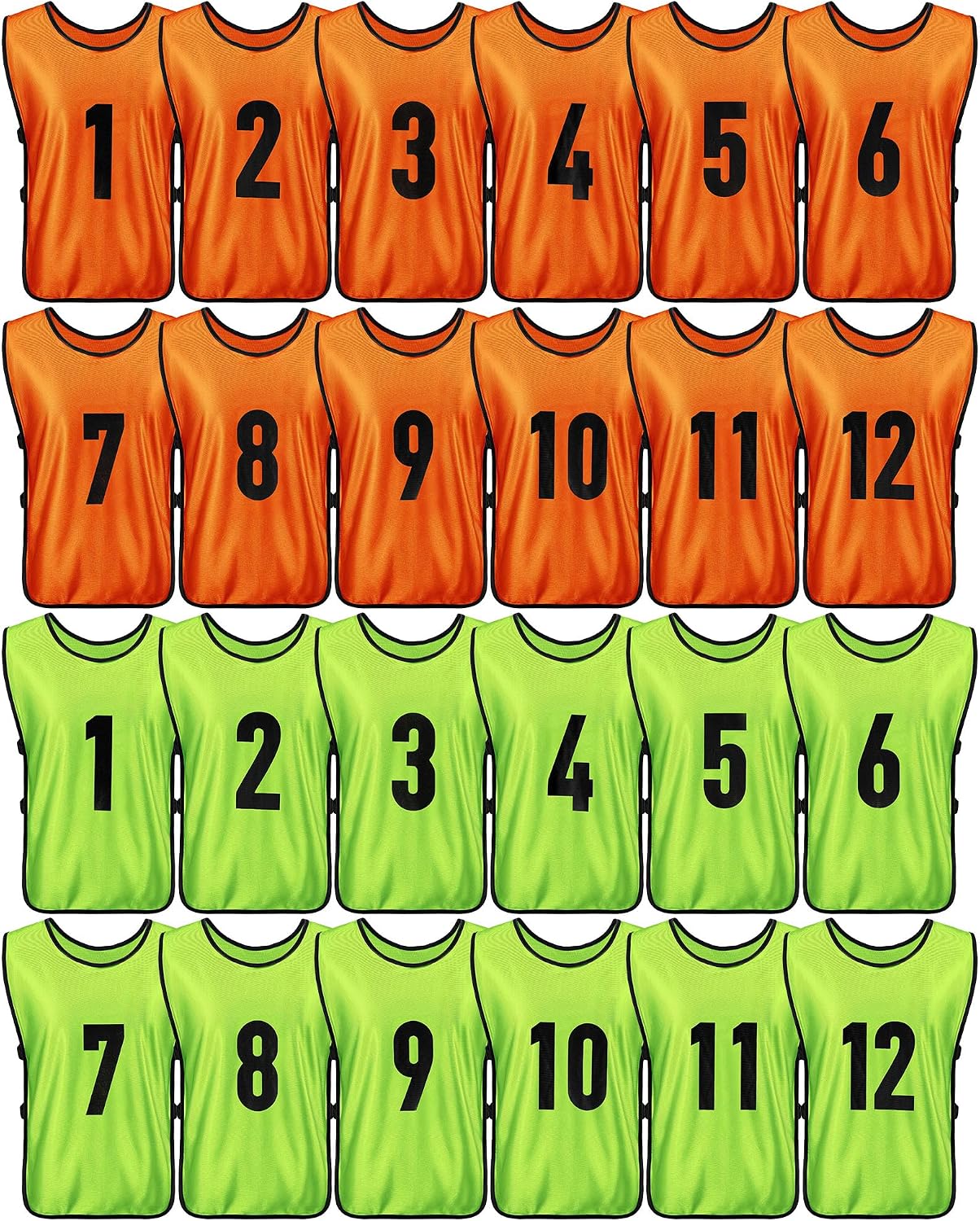 Yahenda 24 Pcs Sports Pinnies Soccer Scrimmage Practice Vests Numbered Soccer Team Pennies with Belt for Adult