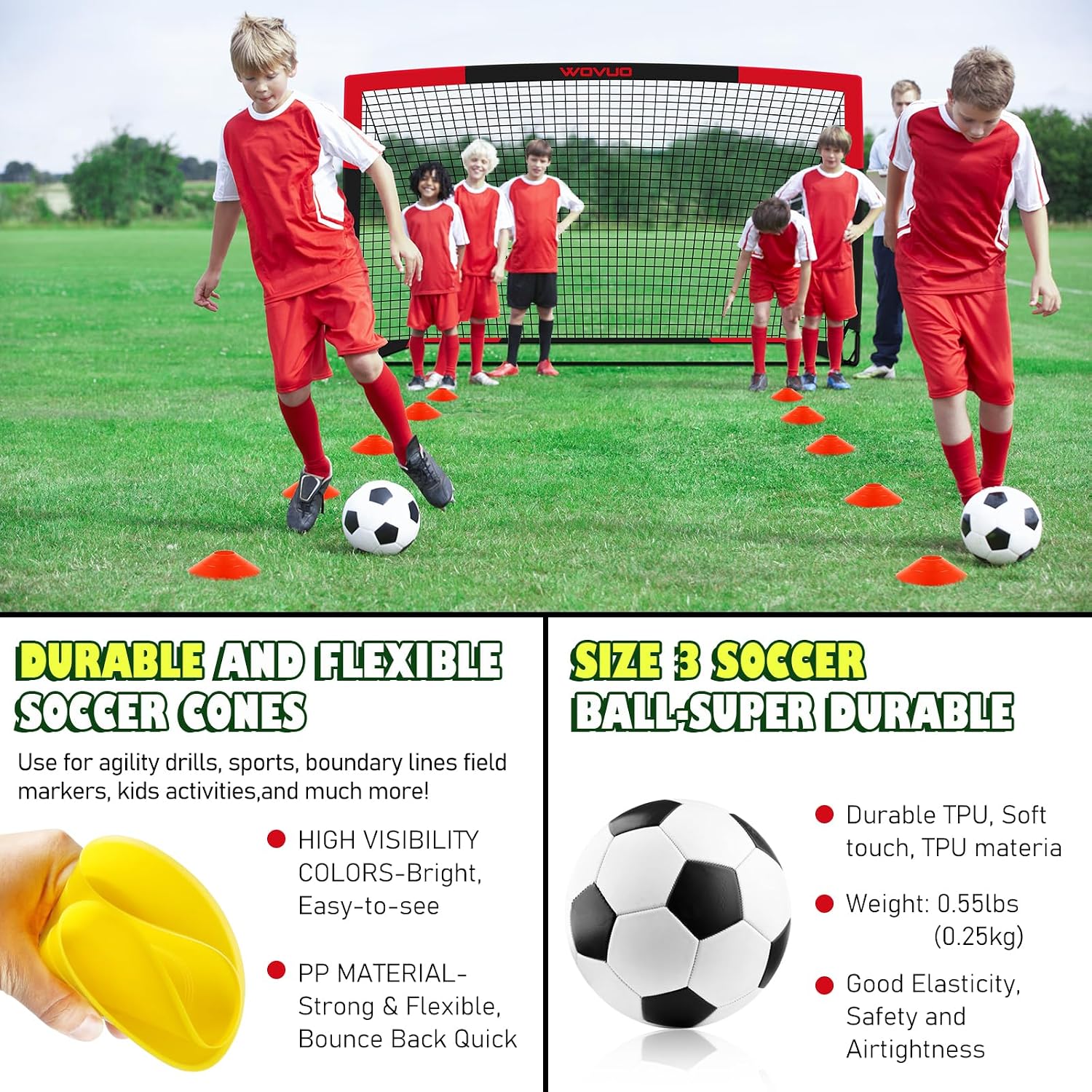 Kids Soccer Goals for Backyard Set of 2, 6x4 ft Portable Toddler Soccer Goal Training Equipment with Soccer Target, Ball, Cones, Soccer Net for Kids Age 3-5 6-8 8-12 10-12-14 Outdoor Sports Games Gift - Image 6