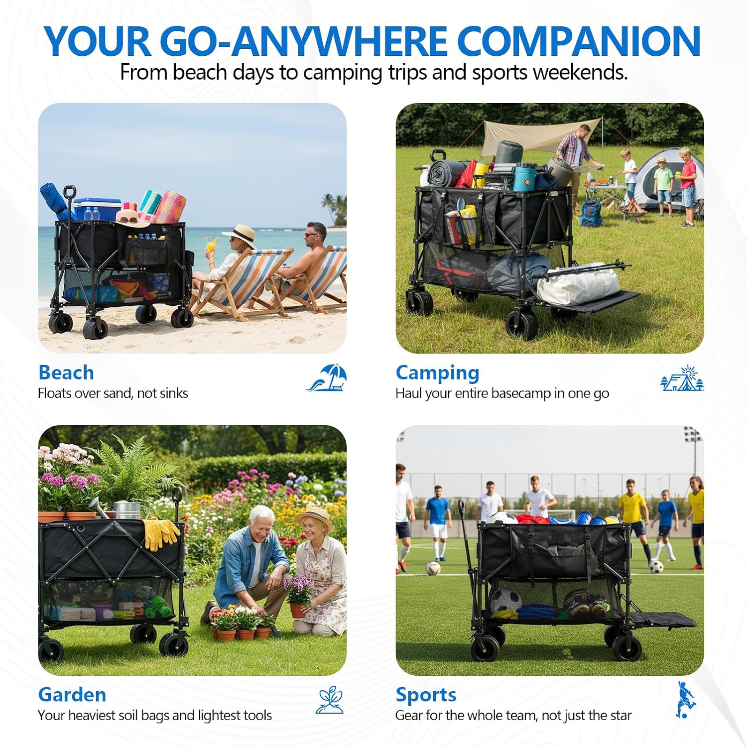 Double Decker Wagon 400L Large Capacity & 600LBS Foldable Utility Cart | 54" Extra Long, Collapsible Heavy Duty Wagon, All-Terrain Big Wheels for Beach, Camping, Sports & Gardening - Image 6