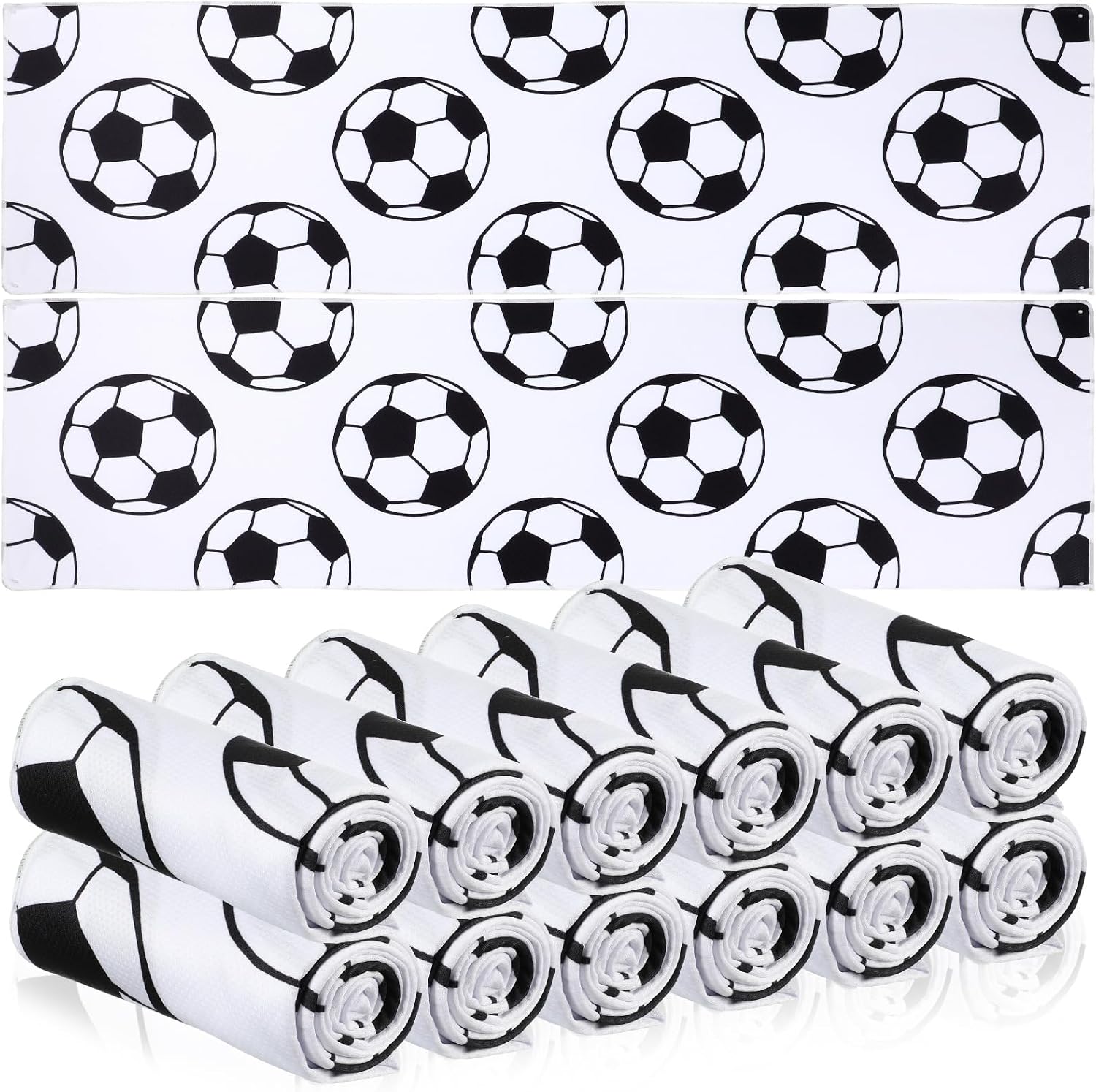 12 Pcs Cooling Towel Baseball Football Basketball Breathable Chilly Softball Soccer Ice Towel, 40"x12" Tennis Microfiber Accessories for Player(White,Soccer)
