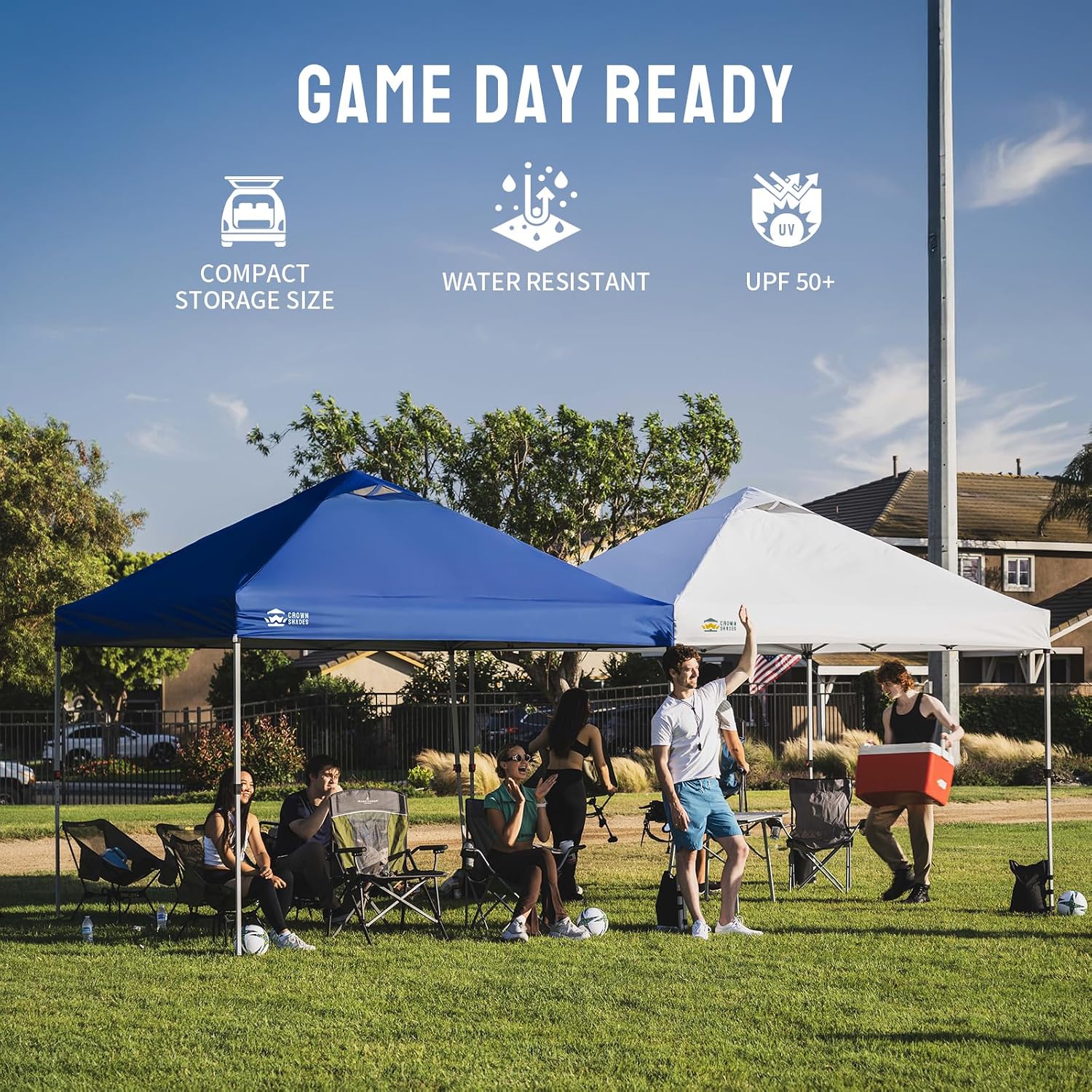 CROWN SHADES 10x10 Pop Up Canopy Tent with One Push Setup, Navy Blue | Patented CenterLok, Easy Outdoor Sun Shade for Events, Parties, Camping - Gazebo with STO-N-Go Cover Bag, Silver-Coated Top - Image 8