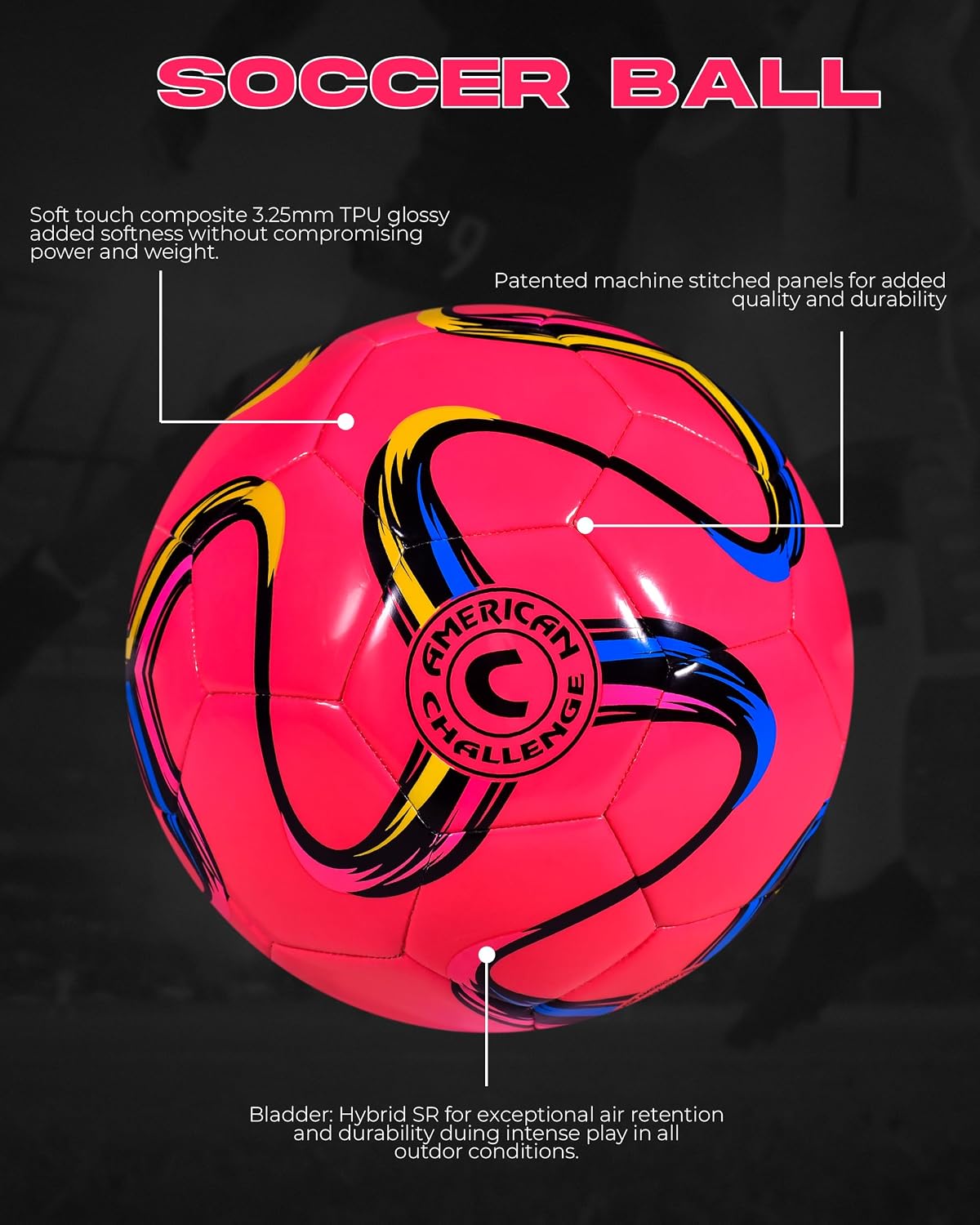 American Challenge Brasilia Soccer Ball Size 5, 4, 3 & 2 | Durable TPU casing with Hybrid SR bladder for reliable bounce, ideal for training and recreational play - Image 6