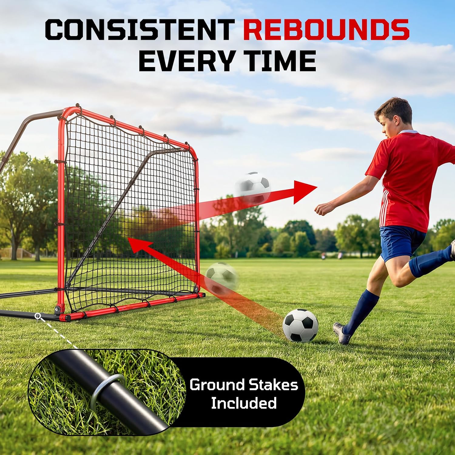 6 x 4 FT Soccer Goal for Backyard, 2-in-1 Metal Soccer Goal with Angle Adjustable Rebounder Net, Heavy-Duty Steel Frame, Includes Agility Ladder & Cones, Soccer Training Equipment for Teens - Image 8