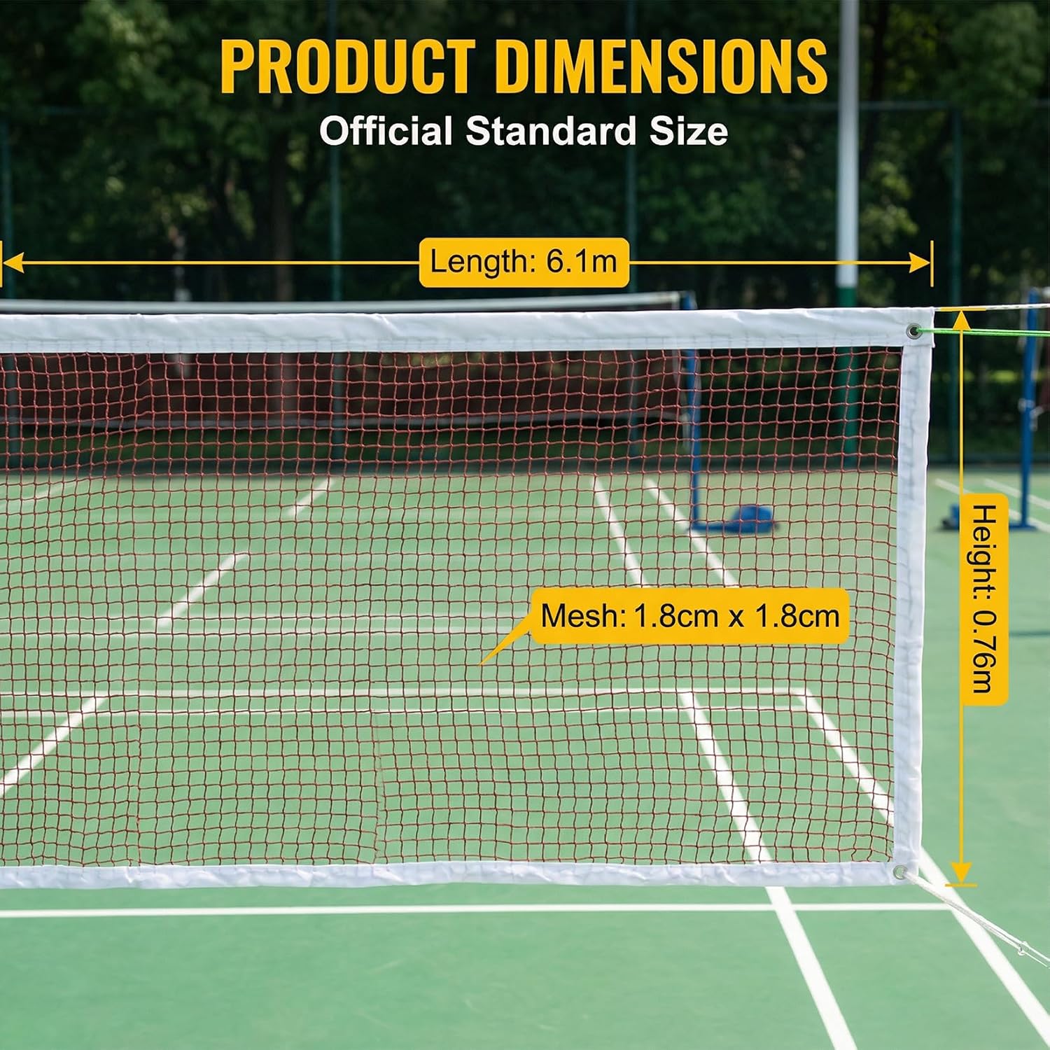 RAINFLOW Badminton Net Replacement - 20FT x 2.5FT PE Mesh Sports Net Only | Reinforced Steel Cable & 4 Tie Ropes, Portable Outdoor Indoor Net for Backyard Badminton, Volleyball & Pickleball Games - Image 4