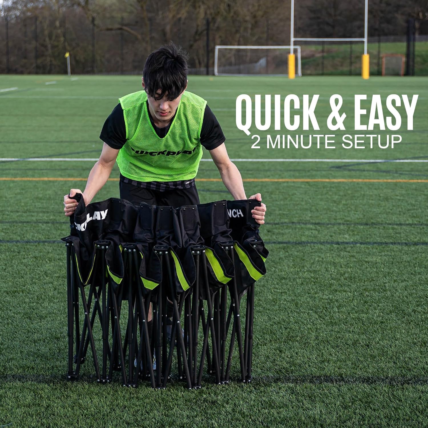 QUICKPLAY Pro 6-Seater Team Bench with Canopy Shelter - Sideline | Seats 6 with sun & rain roof, Folds flat for transport, Sturdy steel frame, Carry bag included, For games & events - Image 3