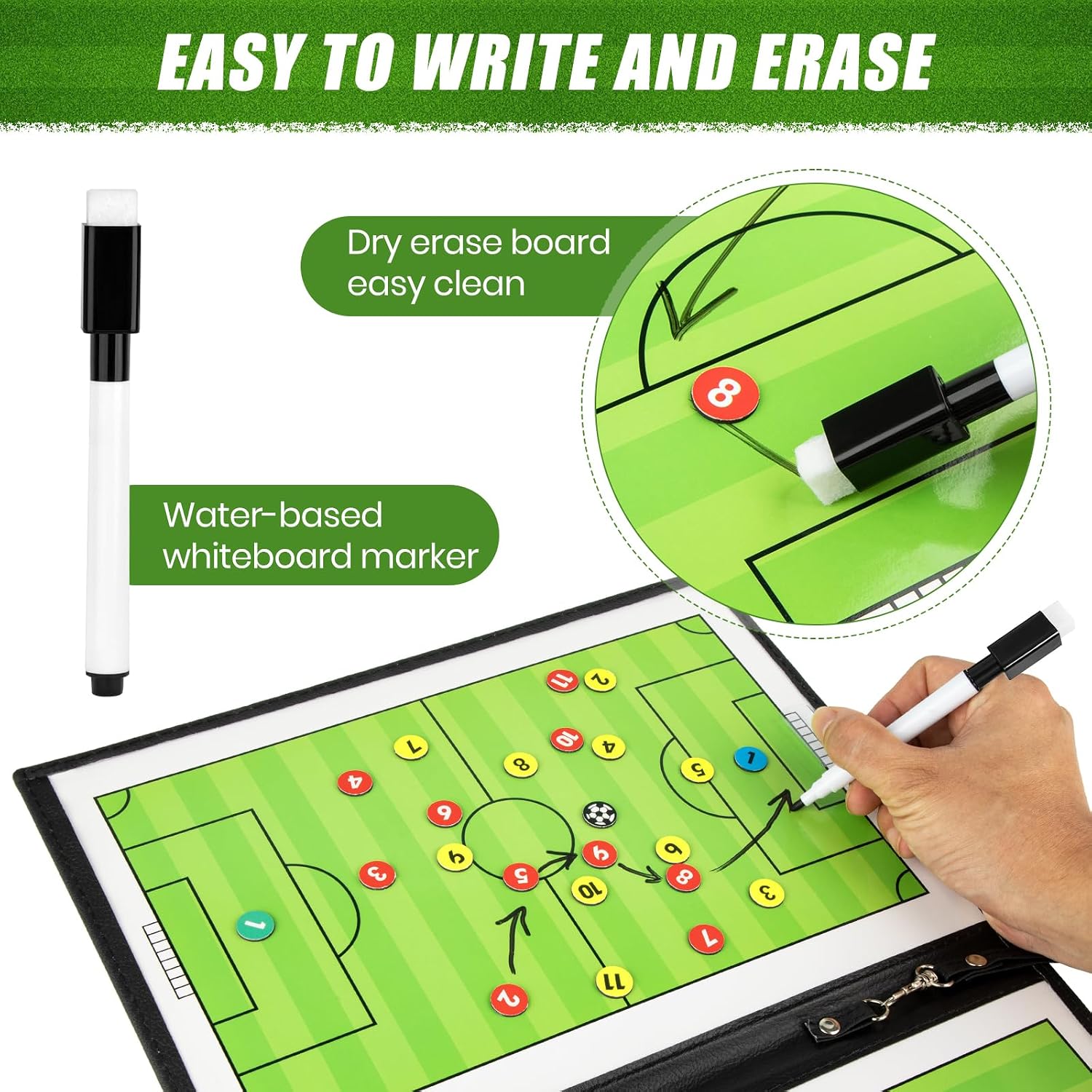 Foldable Magnetic Soccer Coaching Board, Soccer Tactics Strategy Board | Portable Soccer Board with Dry Erase Markers and Magnetic Markers for Coaches Training, Great Gift for Kids Soccer Coach. - Image 3