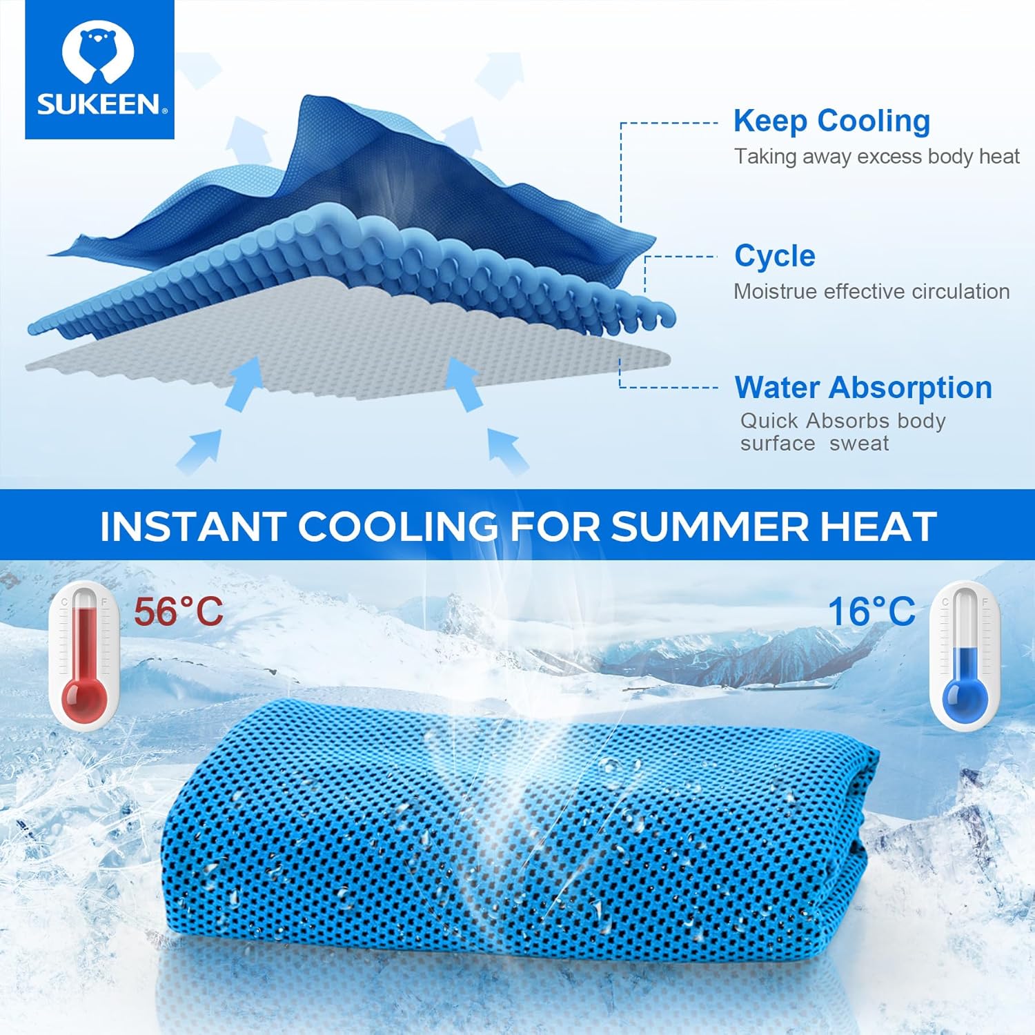 Sukeen 4 Pack Cooling Towels (40"x 12"), Cooling Neck Wraps, Soft Ice Towel | Lightweight,Absorb moisture,Long Last,Mesh Breathable for Sports,Outdoors,Yoga,Tennis,Golf,Running,Gym,Camping,Campus,Travel - Image 5