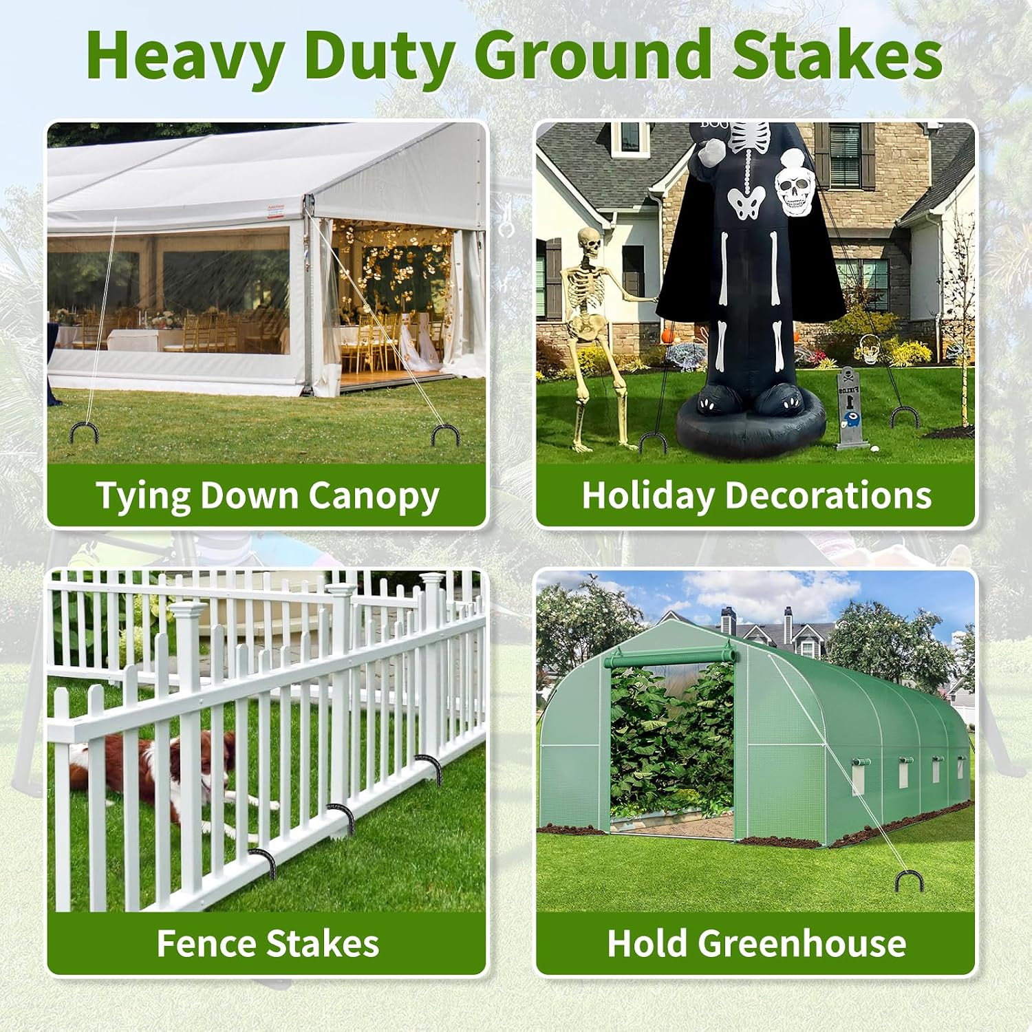 12 Inches Trampoline Wind Stakes, Heavy Duty U Stakes for Ground, 8-Pack Trampoline Tie Down Anchor Kit for Swing Set and Soccer Goal Galvanized Steel Anchors Black - Image 7