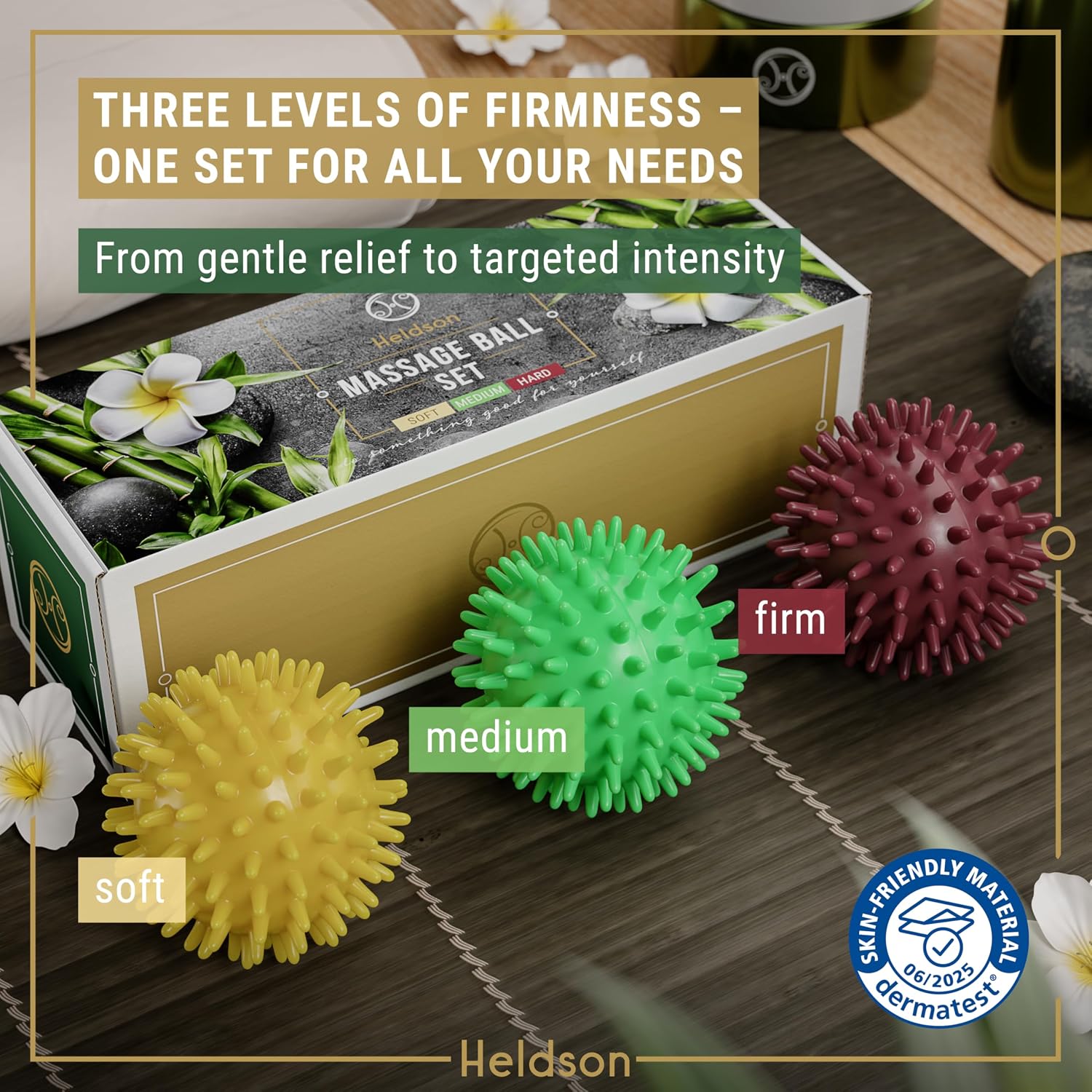 Spiky Massage Ball Set 3 Pcs – Foot Massage Balls Soft to Hard | Dermatest "excellent", 3 firmness levels from soft to hard, trigger point balls for feet, back & neck, incl. reflex charts - Image 4