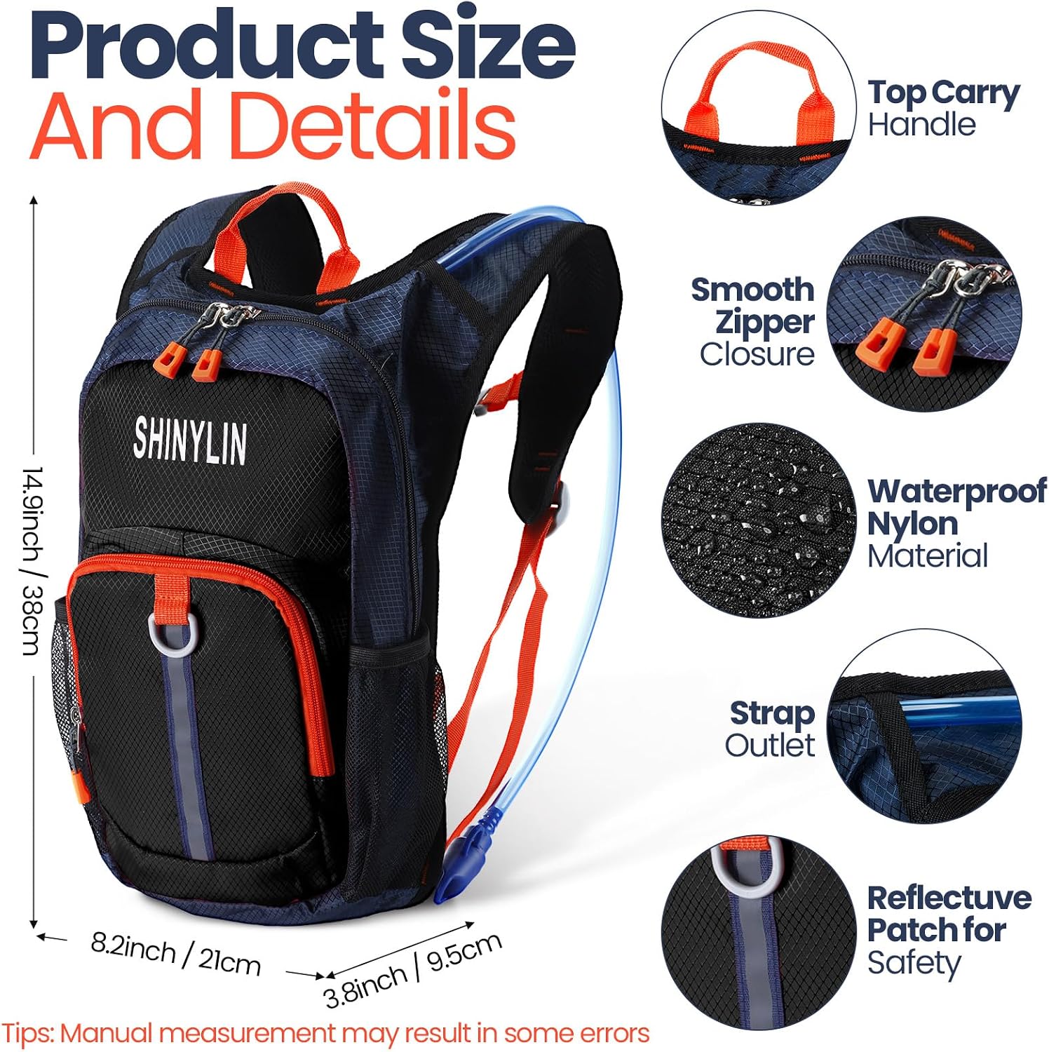 Shinylin Kids Hydration Backpack with 1.5L Water Bladder Hiking Backpack Lightweight for Boys or Girls Children Biking Climbing Running Cycling - Image 2