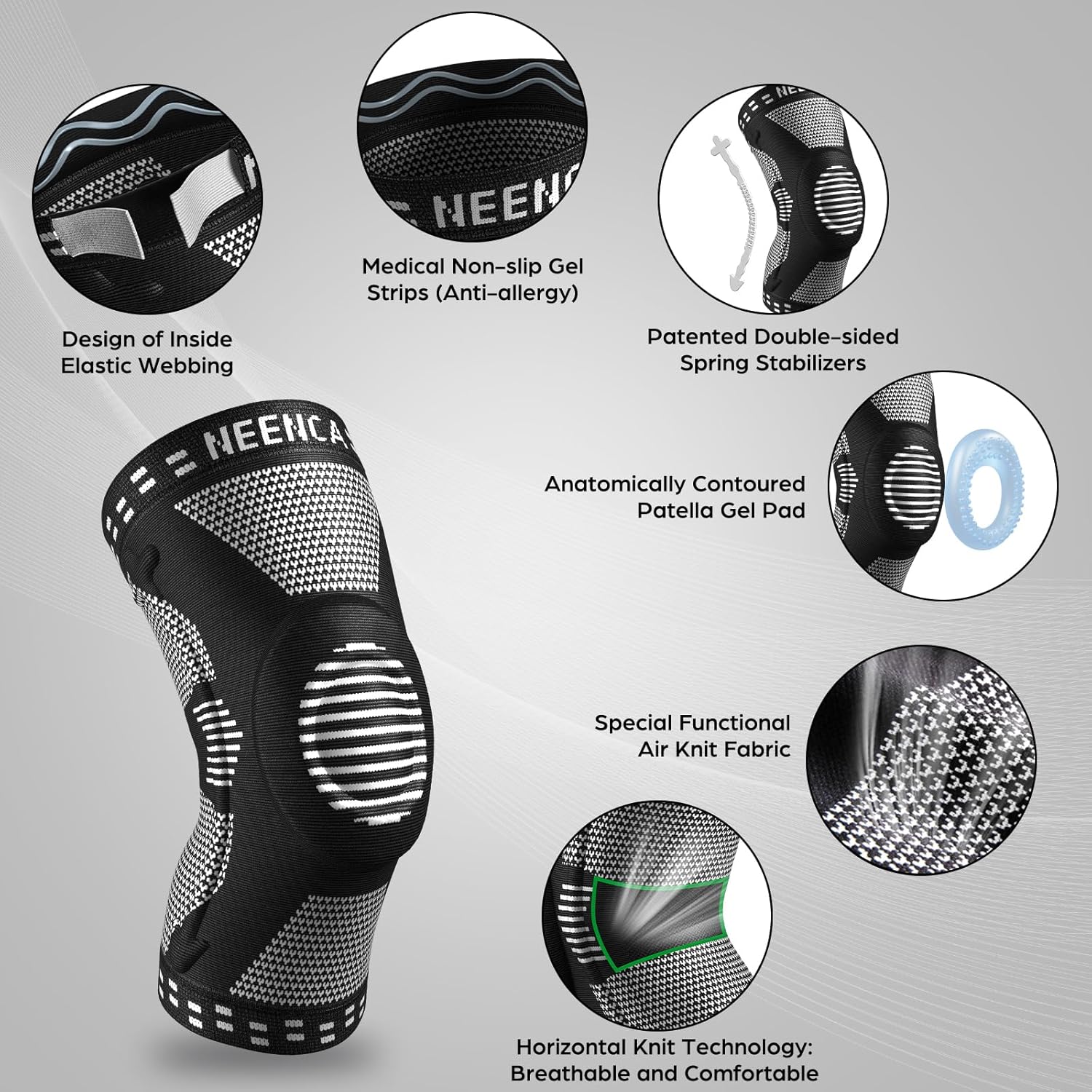 NEENCA Professional Knee Brace, Medical Knee Support for Women & Men Relief | Patented Patella Gel Pad & Side Stabilizers, Compression Sleeve for Knee Pain, Swelling, ACL, PCL, Arthritis, Sports, Workout - Image 2