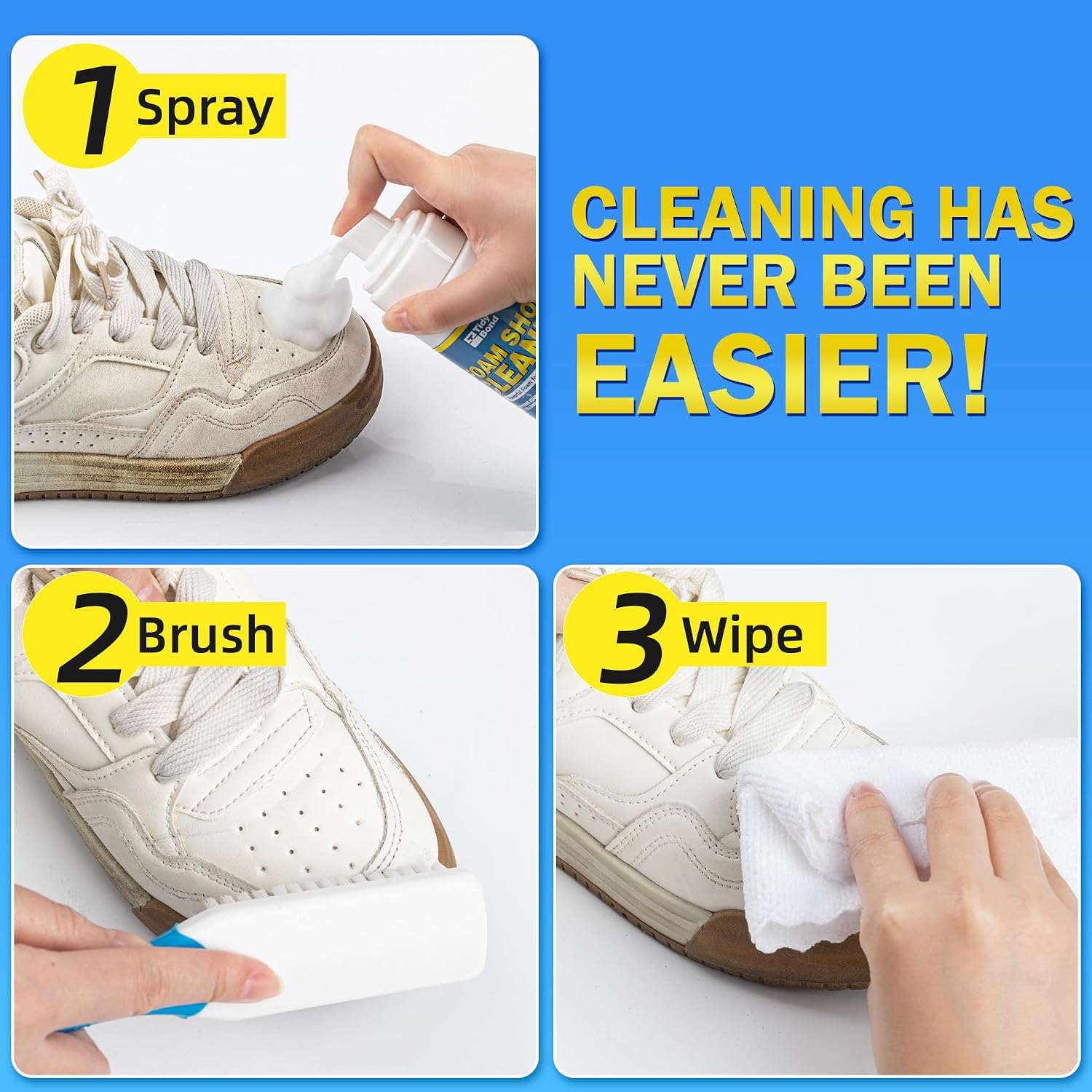 Shoe Cleaner Kit – Foam Cleaner for White Shoes & Sneakers, 6.76 fl oz | Fast Dirt And Stain Removal, Anti-Yellowing Care For Leather, Canvas, Mesh, Knit And Rubber, Brush & Towel Included - Image 5