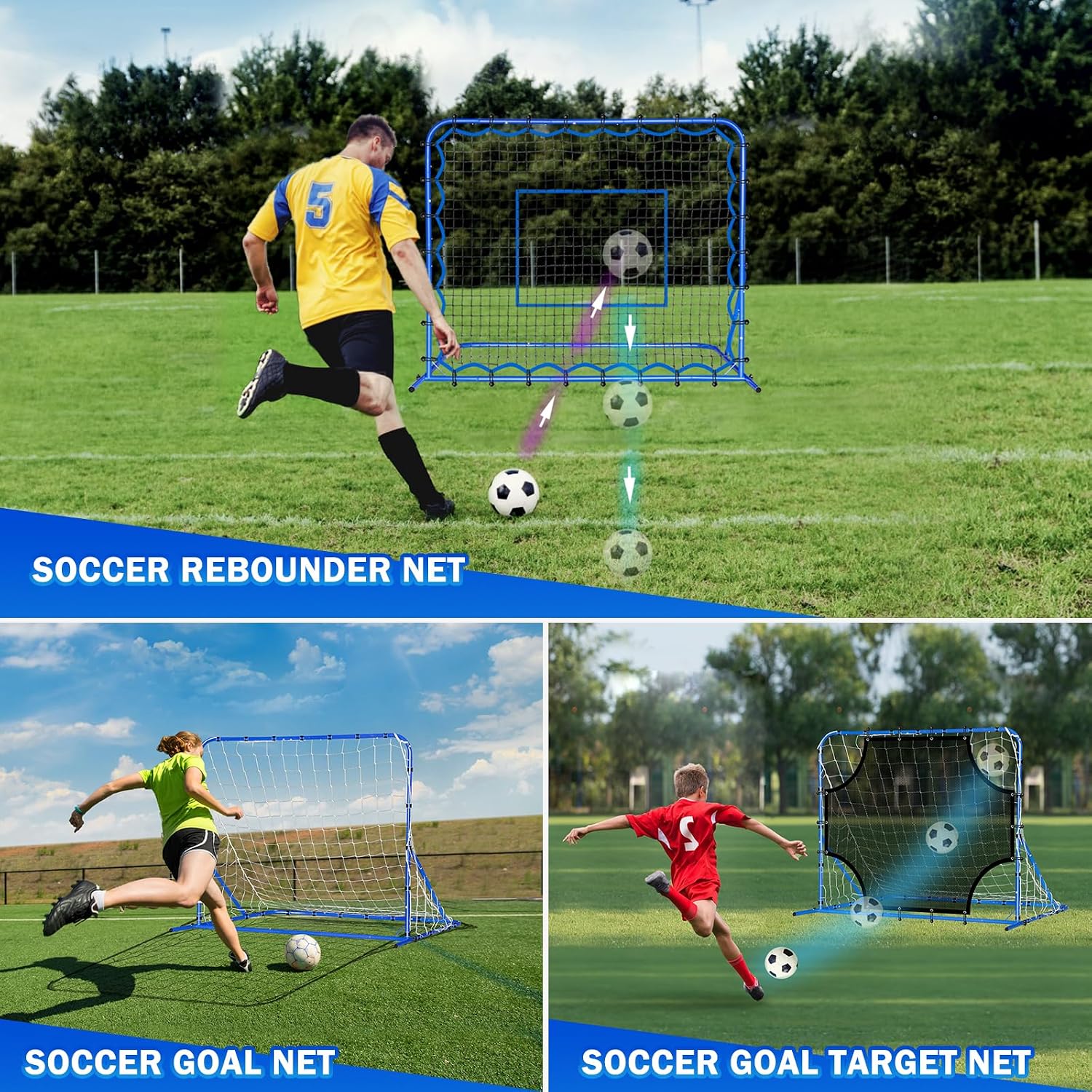 Soccer Baseball Rebounder Soccer Goal Net, Volleyball Rebound Pitchback Net | Quick Switch Angle Soccer Softball Training for Ball Control, Passing, Bounce Back Practice, Easy Setup Lacrosse Soccer Gifts - Image 9