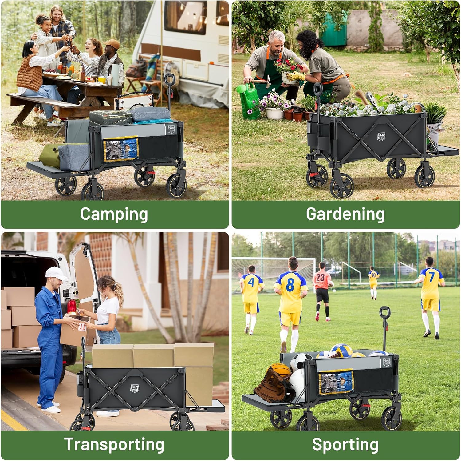 TIMBER RIDGE 49" Extra Long Collapsible Folding Wagon with Tailgate&Brakes | 250L Capacity All-Terrain Wagon Carts Foldable, 300lbs Portable Cart for Dog, Garden, Outdoor Camping Sports, Grey - Image 9