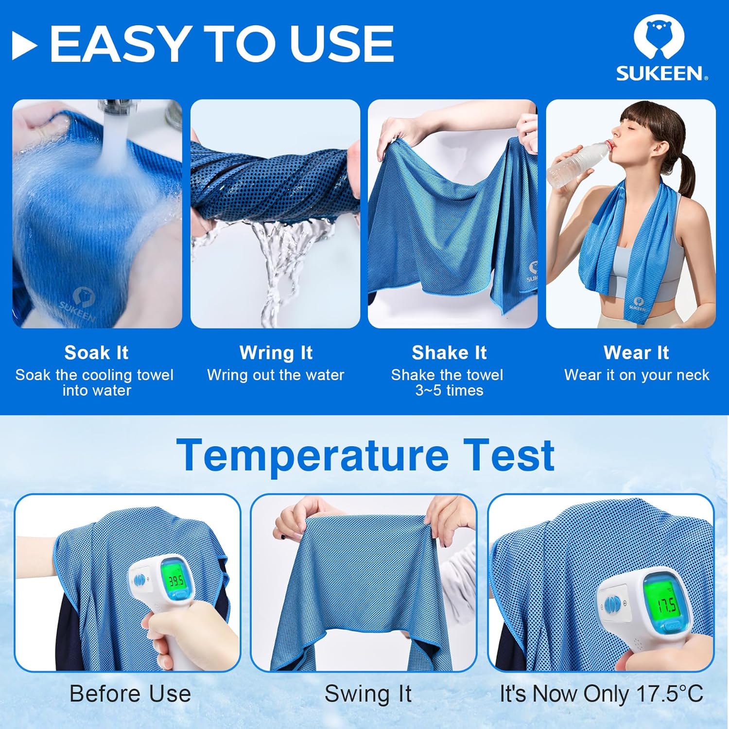 Sukeen 4 Pack Cooling Towels (40"x 12"), Cooling Neck Wraps, Soft Ice Towel | Lightweight,Absorb moisture,Long Last,Mesh Breathable for Sports,Outdoors,Yoga,Tennis,Golf,Running,Gym,Camping,Campus,Travel - Image 4
