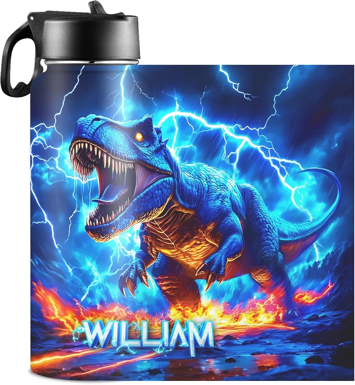 Personalized Water Bottle for Boys for School, Customized Kids Insulated Bottle with Name Picture, Stainless Steel Thermo with Straw, 18oz, Back to School Gift Basketball Soccer Baseball Pattern - Image 2