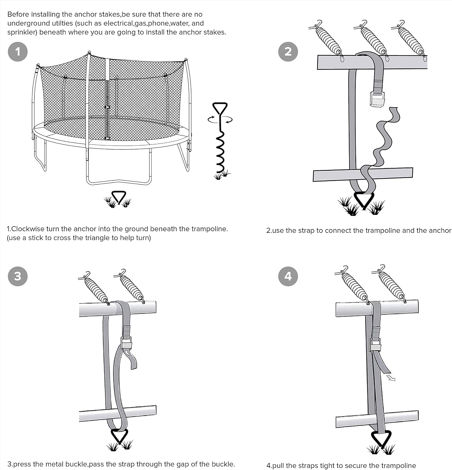 Trampoline Stakes Heavy Duty Strong and Galvanized Steel Corkscrew High Wind Anchor Kit for Trampoline Camping Tents Tie Down Anchors - Image 3