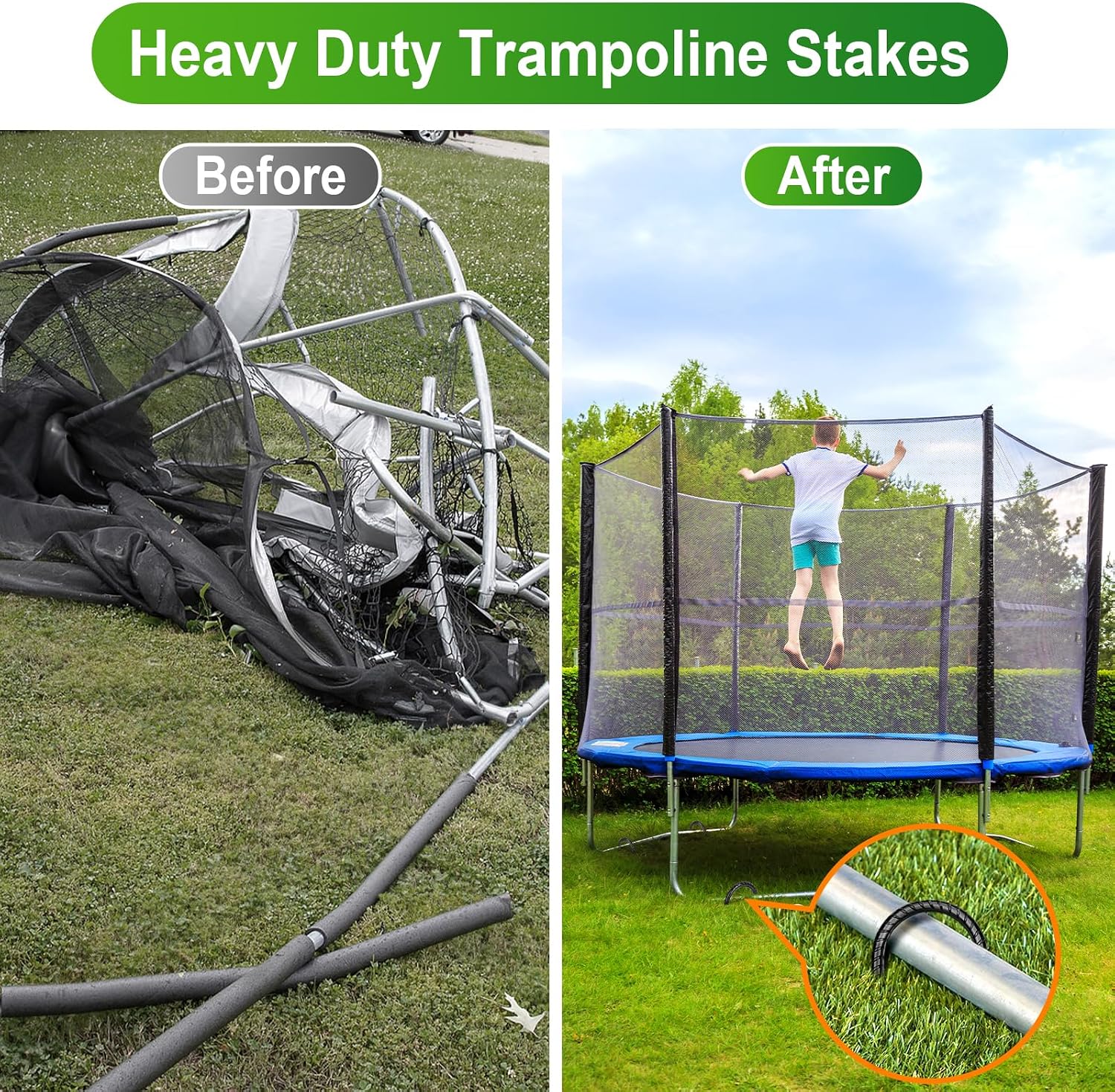 Trampoline Stakes Anchors High Wind 12''Ground Anchor Tent Stakes Heavy Duty, U Rebar Stakes Trampoline Accessories - Image 5