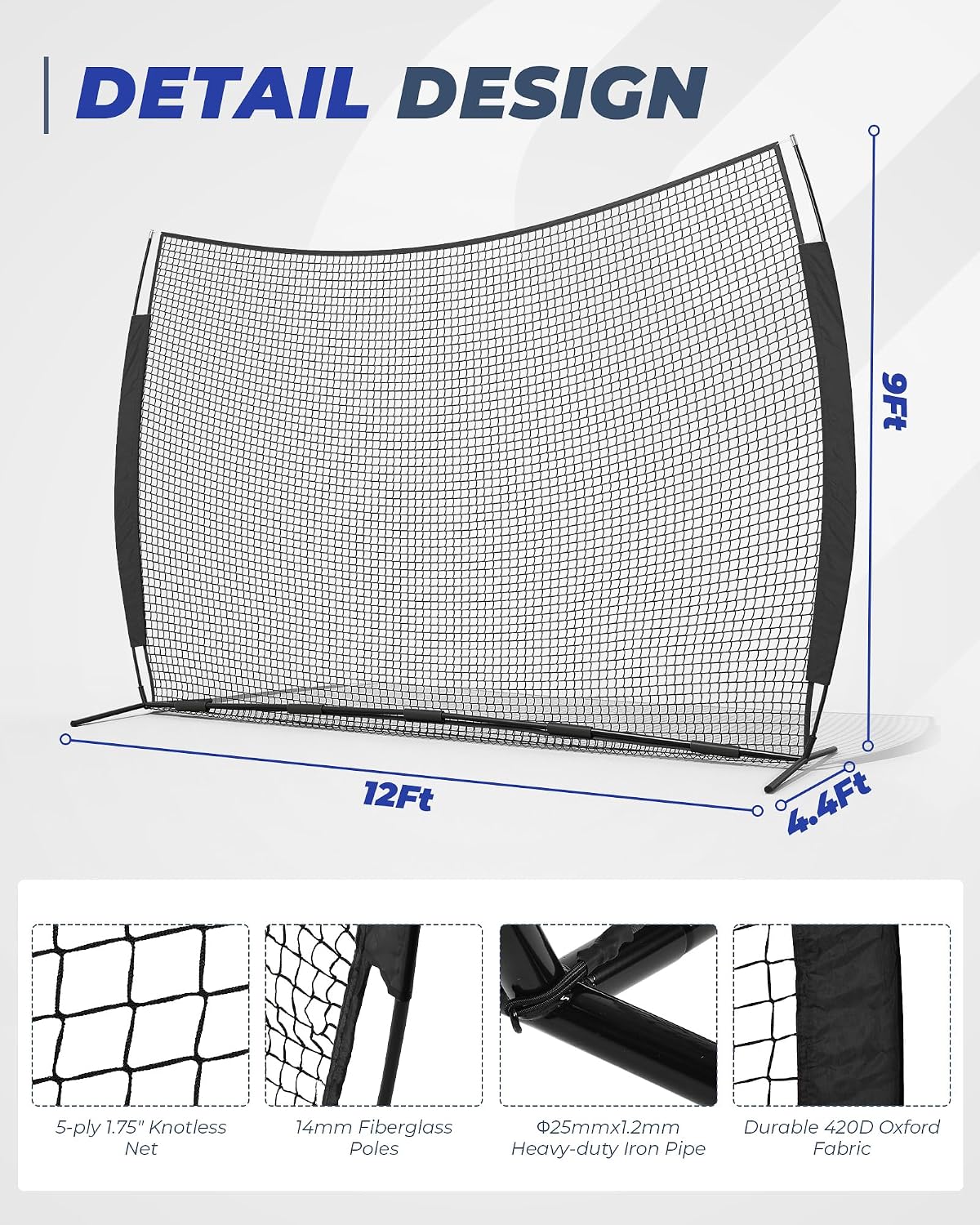 12x9/16x10/20x10ft Backstop Net, Ball Sports Barrier Netting | Protection Screen for Baseball Softball Lacrosse Soccer Hockey Training for Backyard, with Carry Bag - Image 4