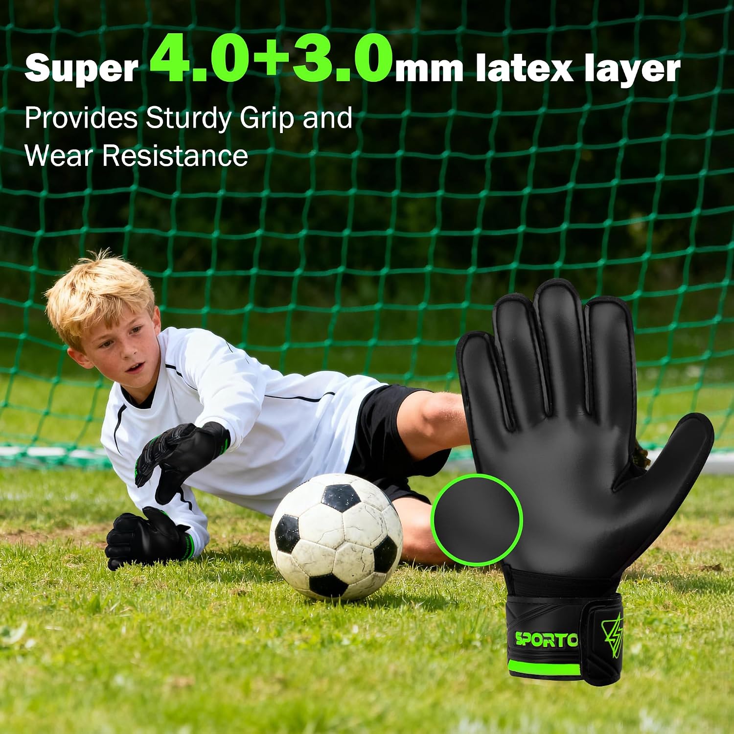 Sportout Goalie Gloves, Goalkeeper Gloves with Finger Protection, Breathable Soccer Goalie Gloves, 4mm Latex, for Kids Youth and Adult - Image 3