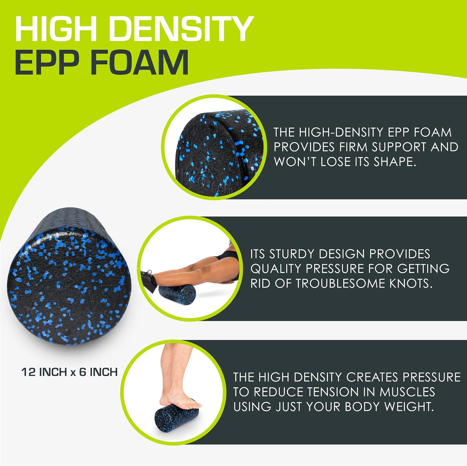 ProsourceFit High Density Foam Rollers 12 - inches long, Firm Full Body Athletic Massage Tool for Back Stretching, Yoga, Pilates, Post Workout Muscle Recuperation, Black/Blue - Image 3