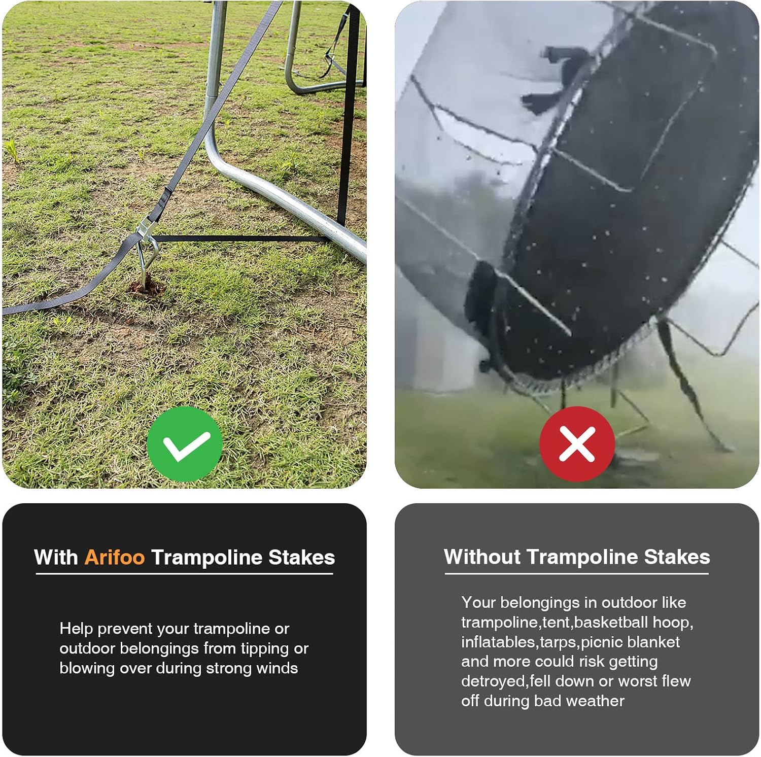 Trampoline Stakes Heavy Duty Strong and Galvanized Steel Corkscrew High Wind Anchor Kit for Trampoline Camping Tents Tie Down Anchors - Image 2