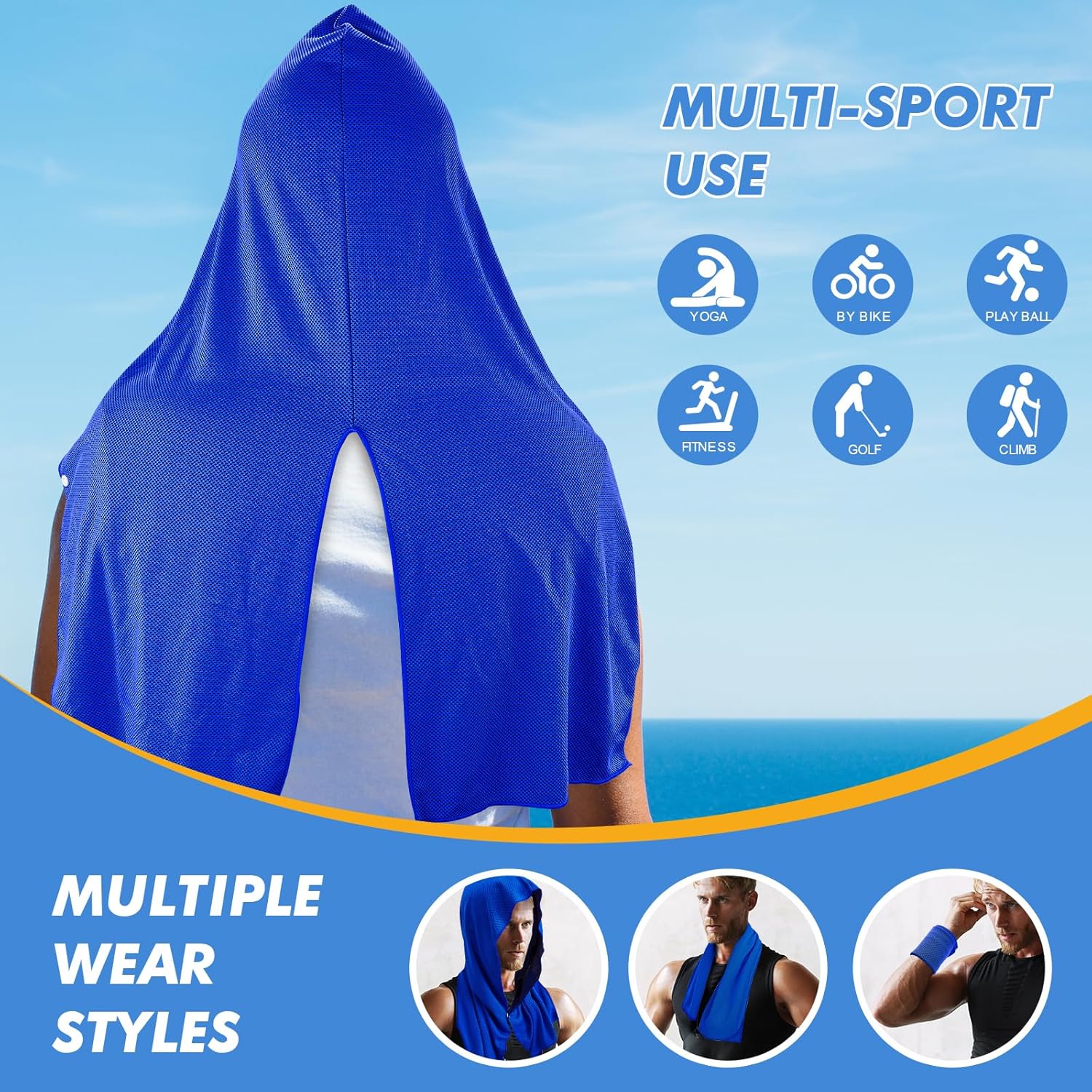 CSITE 2 Pack Cooling Hoodie Towels, Instant Cooling Towels for Neck and Face, UPF 50 Sun Protection, Ice Towel for Hot Weather, Head Towel for Sports, Camping, Cycling & More Activities - Image 5